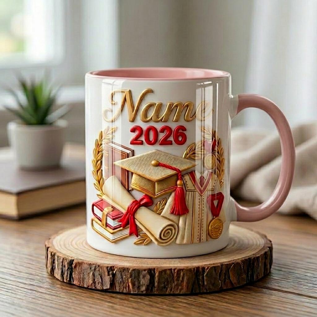Personalized Graduation 2026 Mug, Custom Grad Name Gift, Faux 3D Effect Coffee Cup, Senior Keepsake Mug