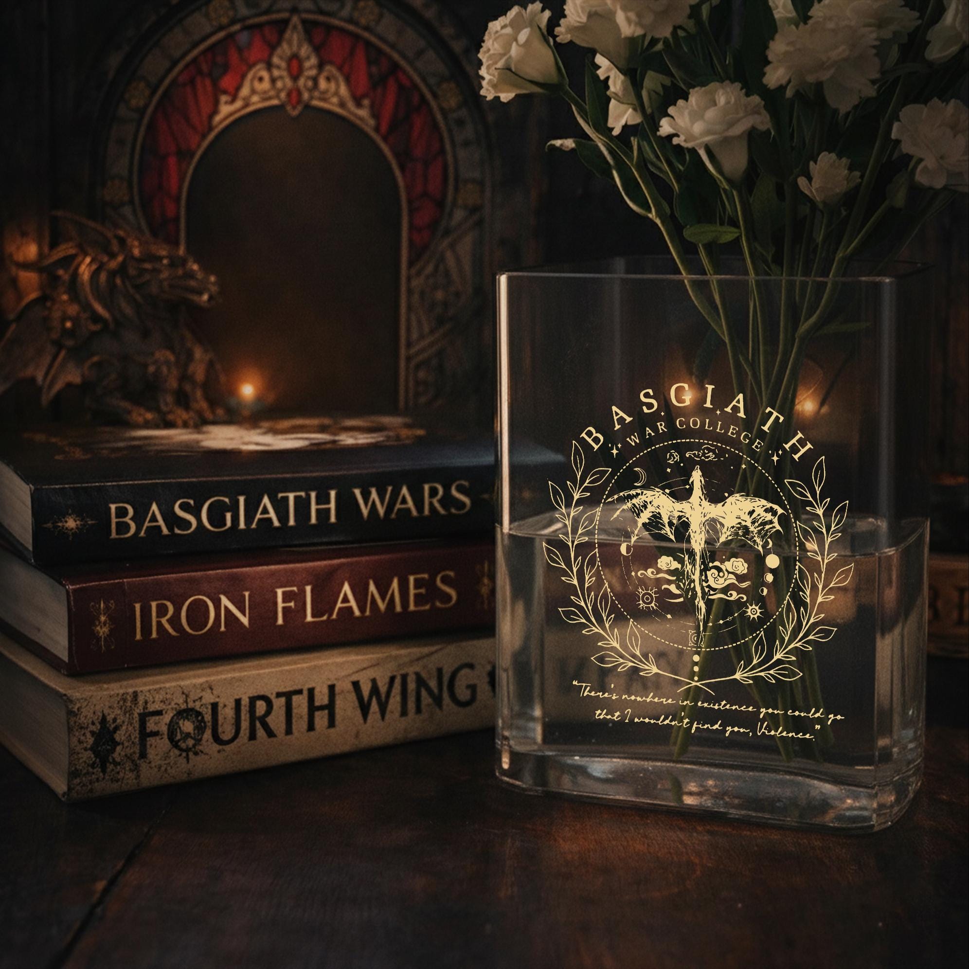 Basgiath War College Book Vase With Xaden Quote, Fourth Wing Violet Decor, Iron Flame Bookish Gift, Romantasy Reader Dark Academia Room