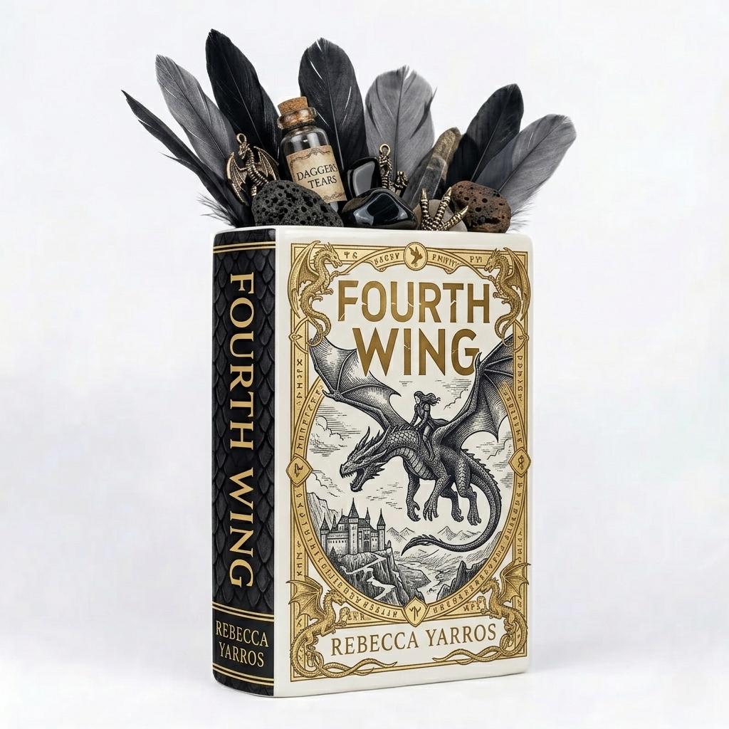 Fourth Wing Book Vase, Dragon Fantasy Book Decor, Rebecca Yarros Inspired Vase, Book Lover Gift, Fantasy Reader Decor, Flower Vase Decor