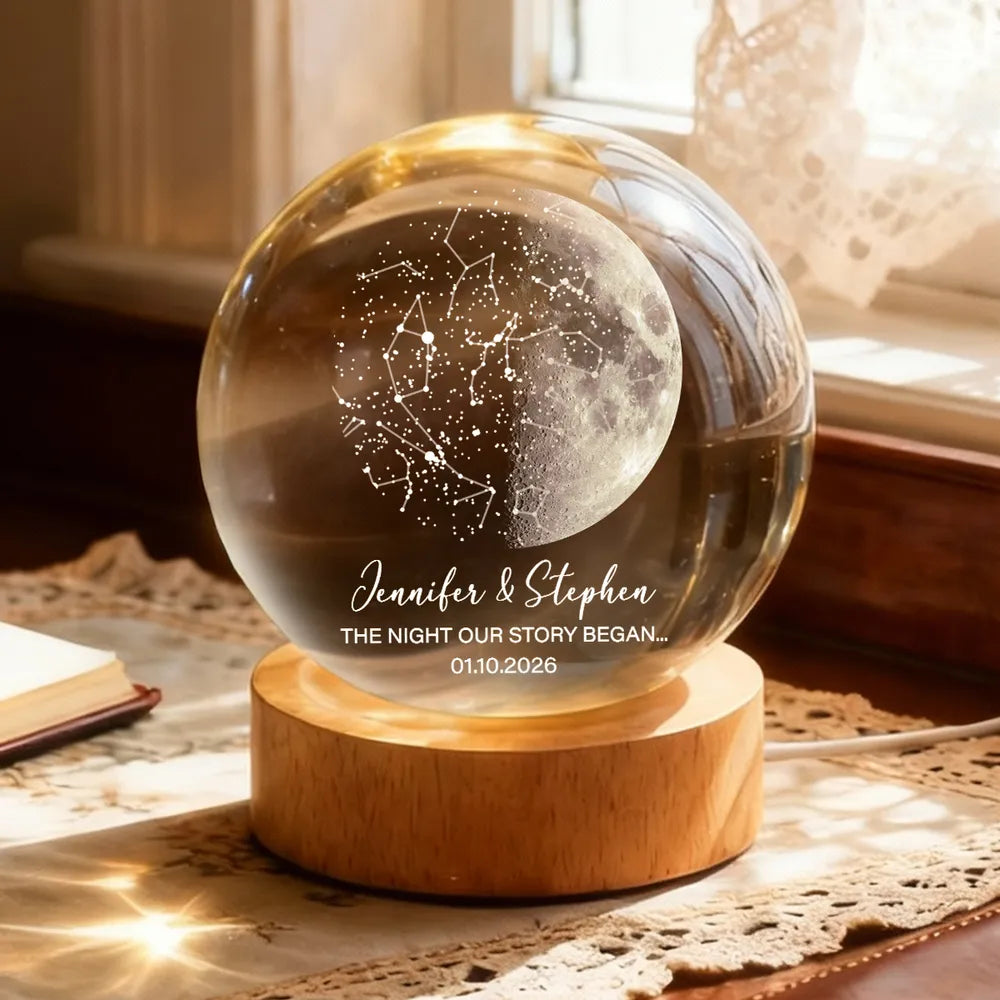 Custom Moon Phase & Star Map by Date - Personalized Crystal Ball Night