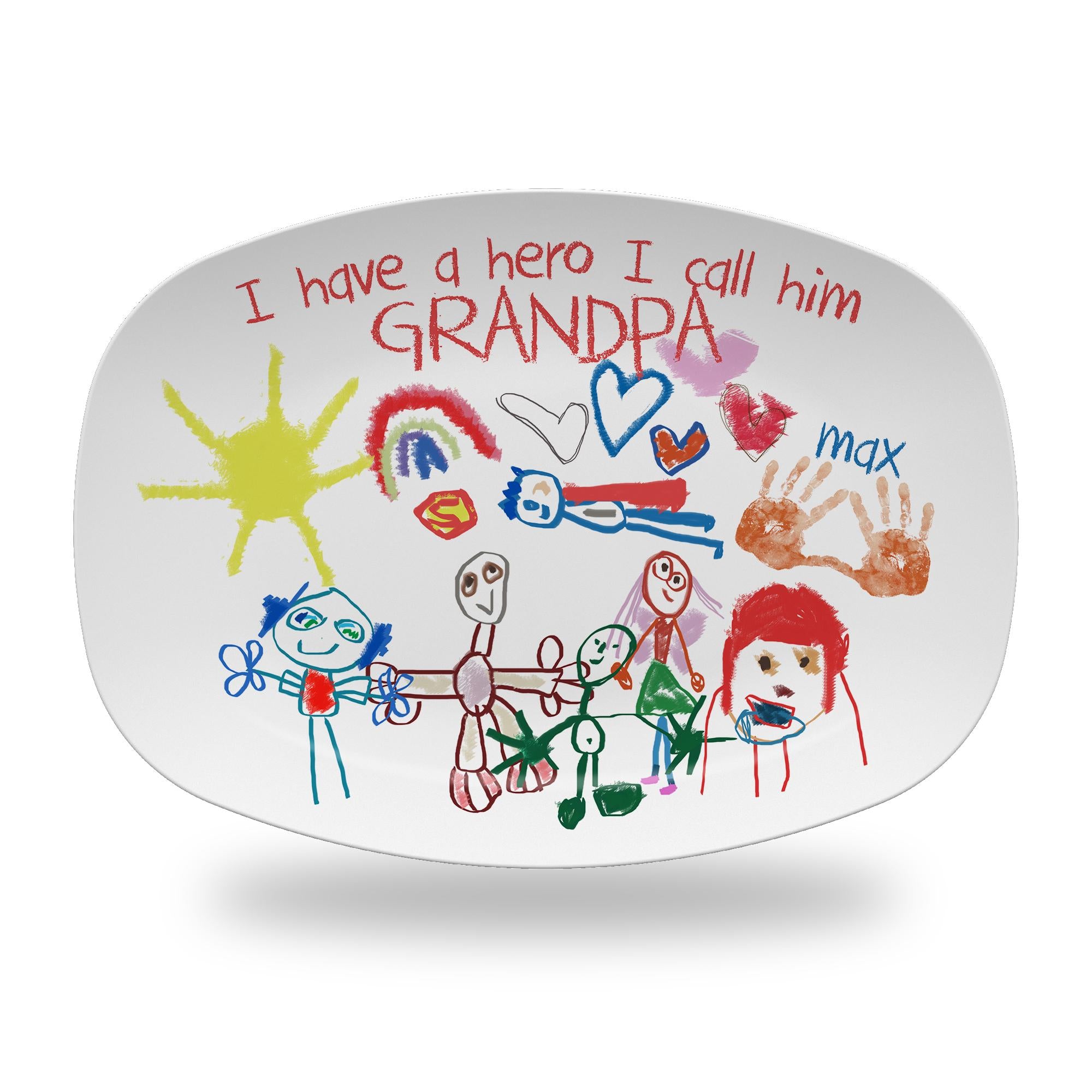 Kid's Art & Handprint Custom Platter, Father's Day Gift, Personalized BBQ Grilling Plate, Custom Serving Platter for Dad, Gift for Him