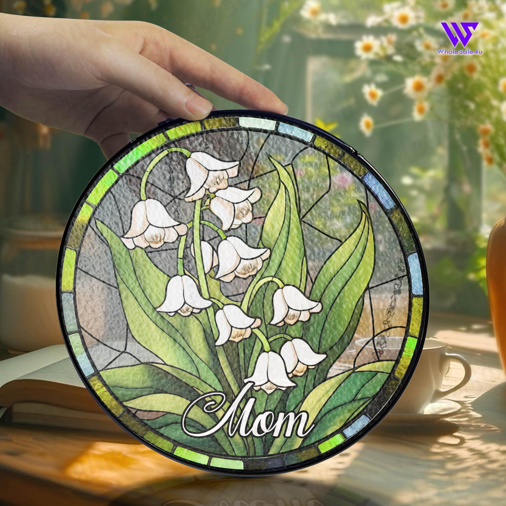 Personalized Birth Flower Stained Glass Suncatcher, Marigold Flowers Stained Glass, Christmas Gift for Mom, Birth Month Flower Suncatcher