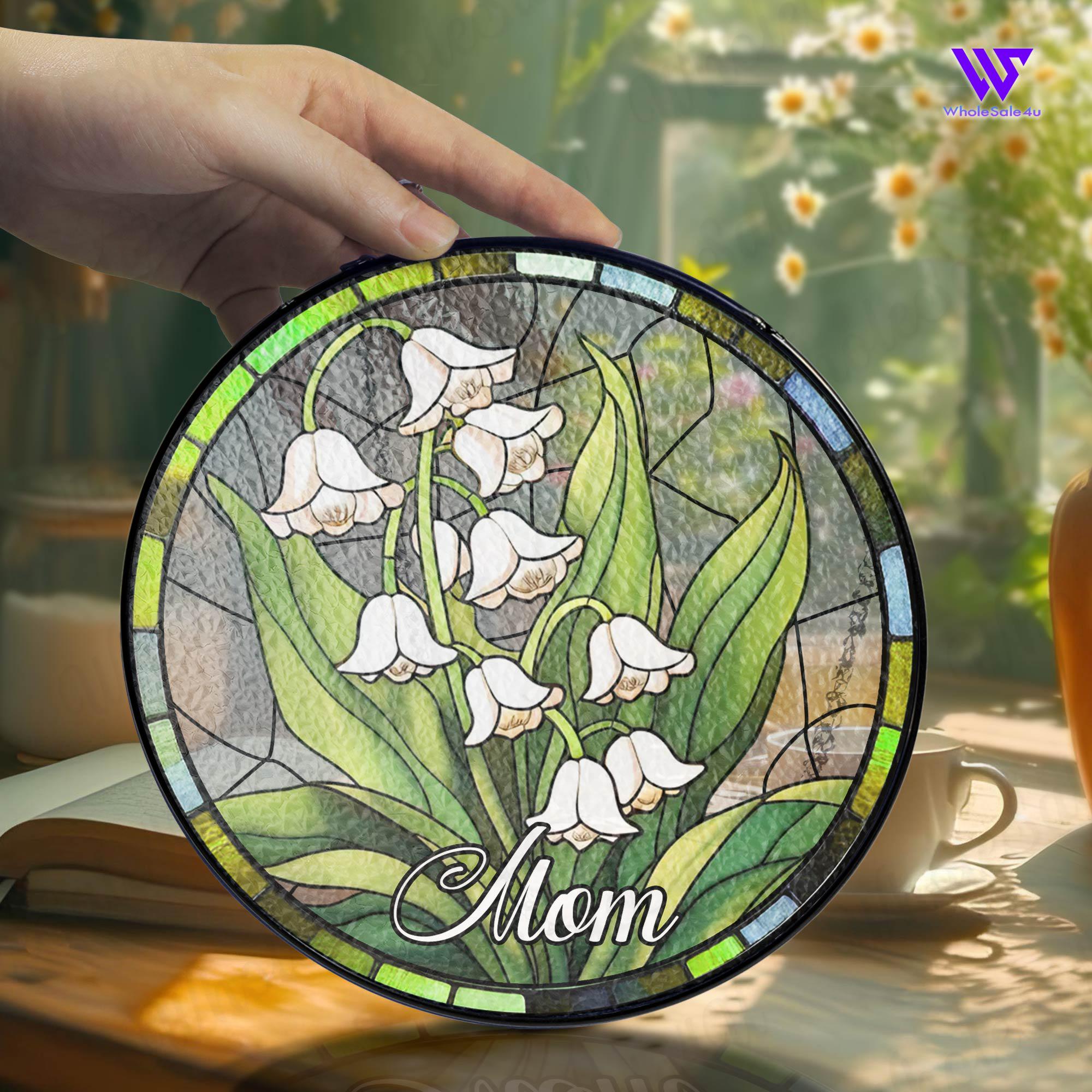 Personalized Birth Flower Stained Glass Suncatcher, Marigold Flowers Stained Glass, Christmas Gift for Mom, Birth Month Flower Suncatcher