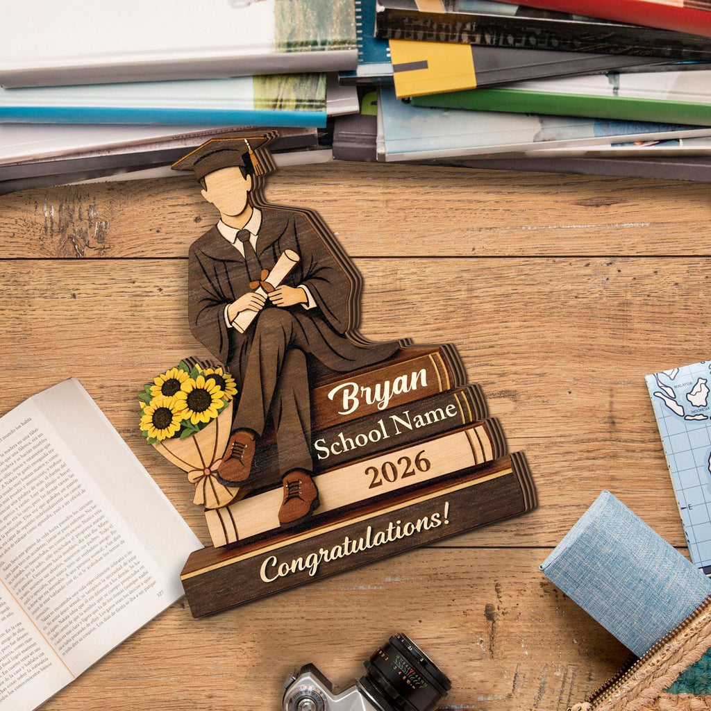Personalized Graduation Wooden Block, Custom Name Class of 2026 Keepsake, Graduation Gift for Him, Graduate Gift for Son, Graduation Decor