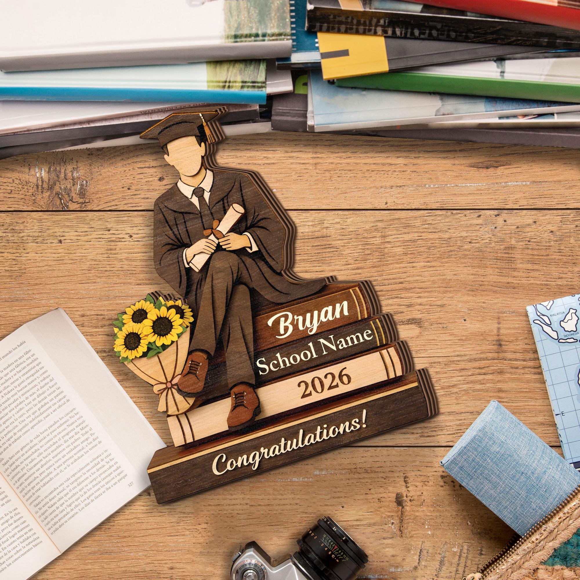 Personalized Graduation Wooden Block, Custom Name Class of 2026 Keepsake, Graduation Gift for Him, Graduate Gift for Son, Graduation Decor