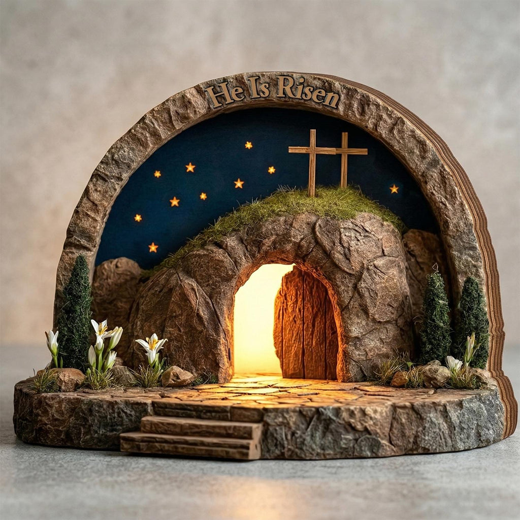 Easter Wooden Block, Empty Tomb Resurrection Scene, He is Risen Christian Decor, Meaningful Church Gift for Pastor Appreciation and Ministry