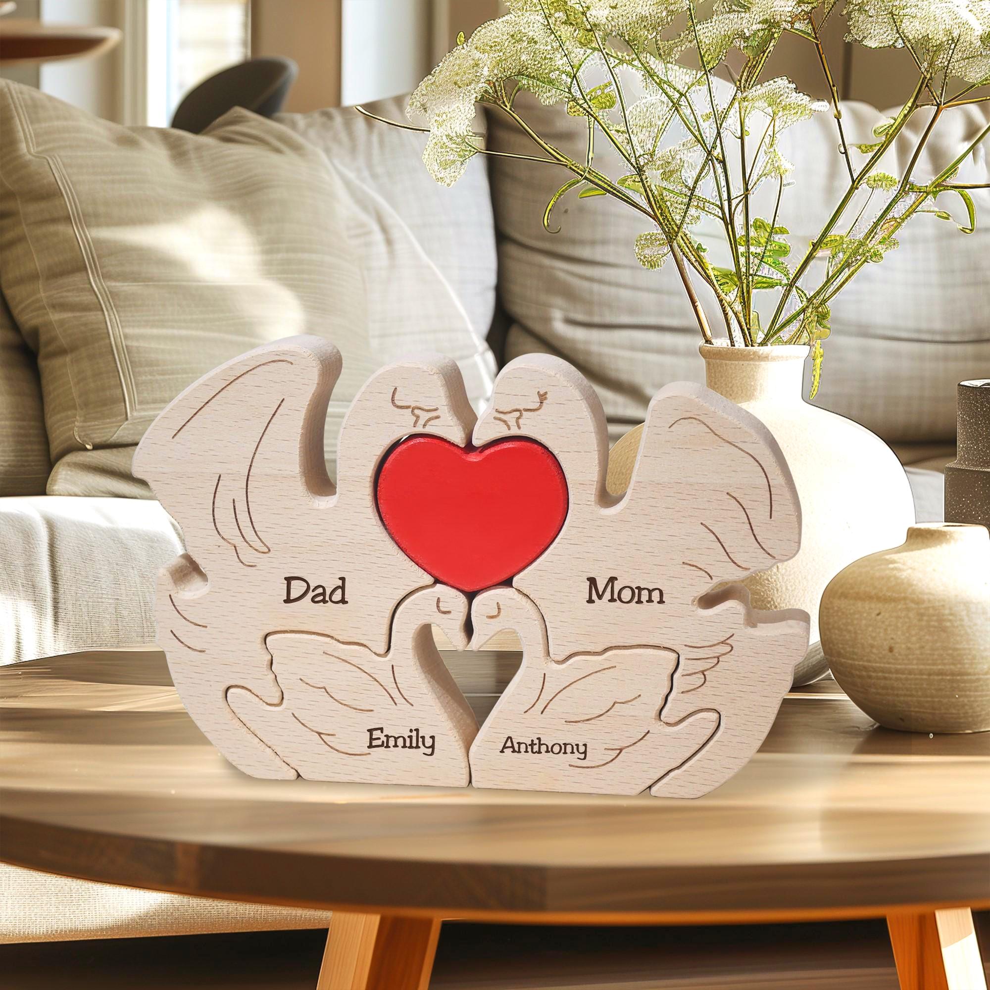 Wooden Swan Family Puzzle, Custom Swan Figurines, Birthday Anniversary Gift for Wife, Wedding Gift for Couples, 2025 Christmas Gifts