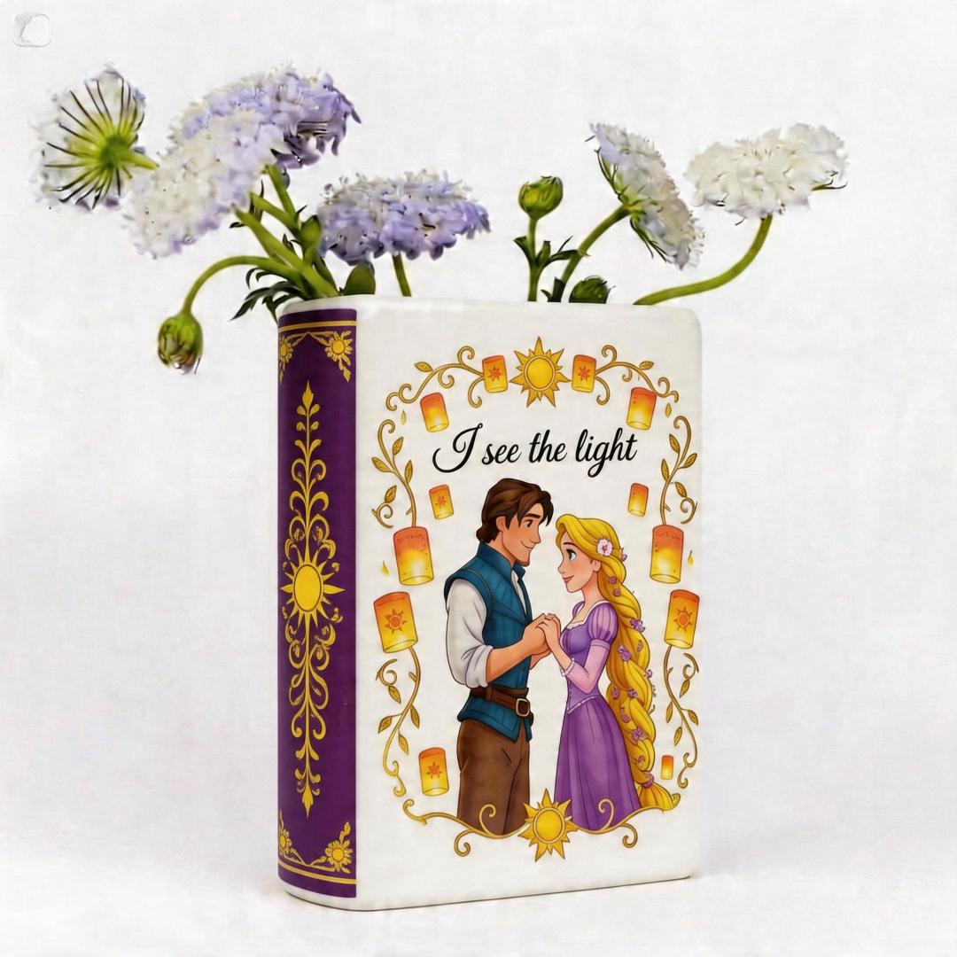 Disney Tangled Book Vase, Rapunzel and Flynn Ceramic Flower Vase, I See the Light Decor,gift, Tangled Gift, Birthday Gift, Mother Day