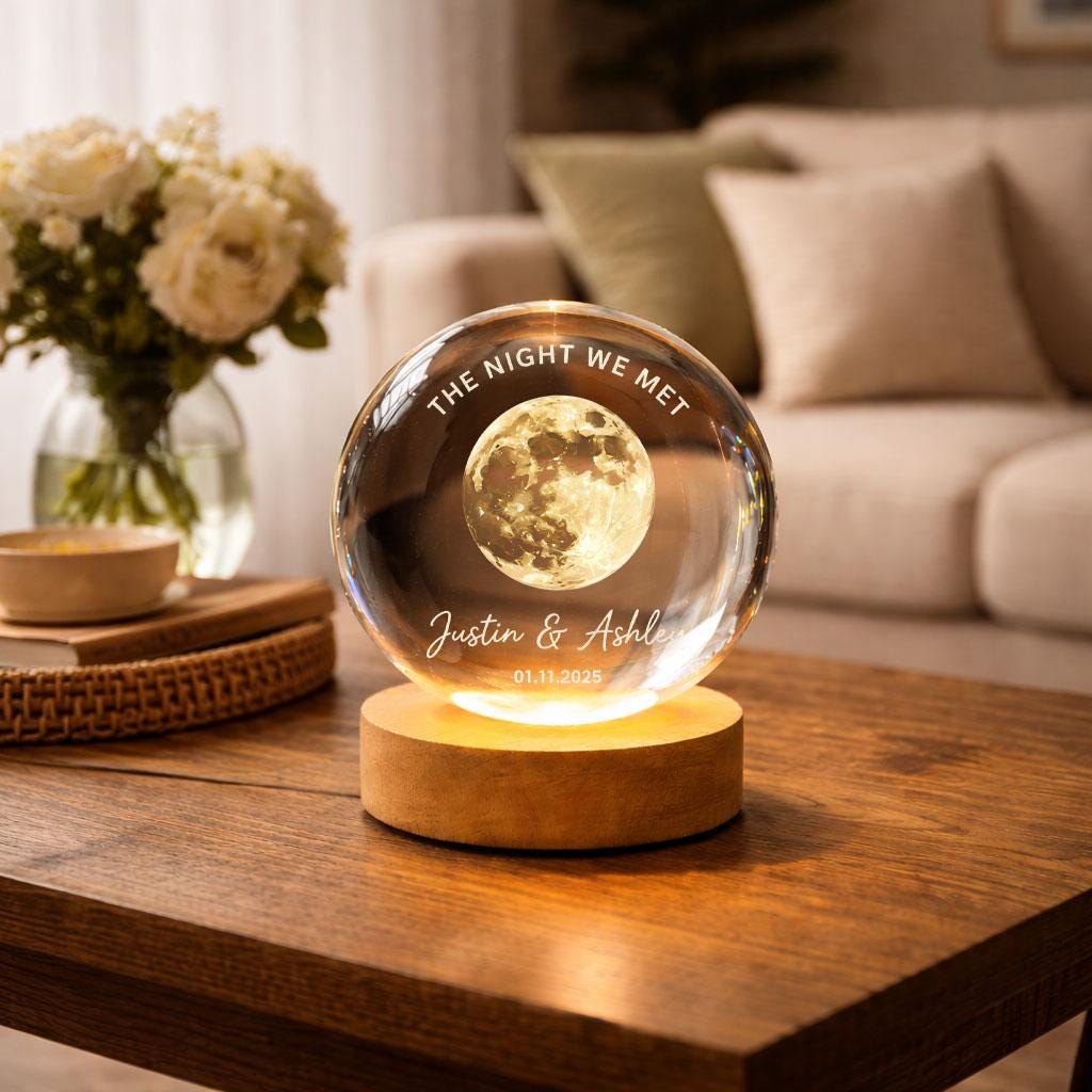 Custom Moon Phase Crystal Ball LED Night Light, Personalized Valentine's Day Gift, Custom Moon Phase Lamp, Mother’s Day Gift, Children Name Keepsake Decor