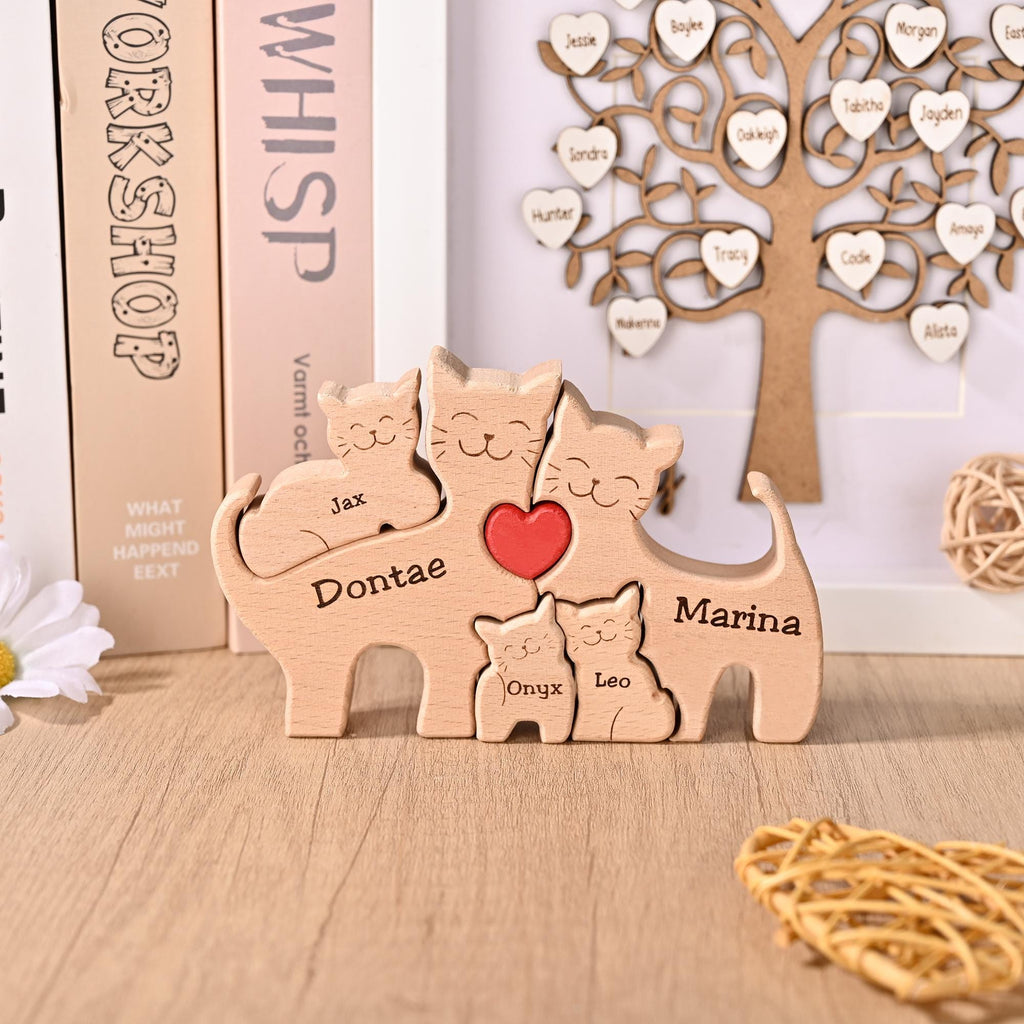 Personalized Cat Gifts for 2-6, Wooden Cat Family Puzzle, Carved Wood Cat, Anniversary Gift for Mom, New Mum Gift, Wife Christmas Present