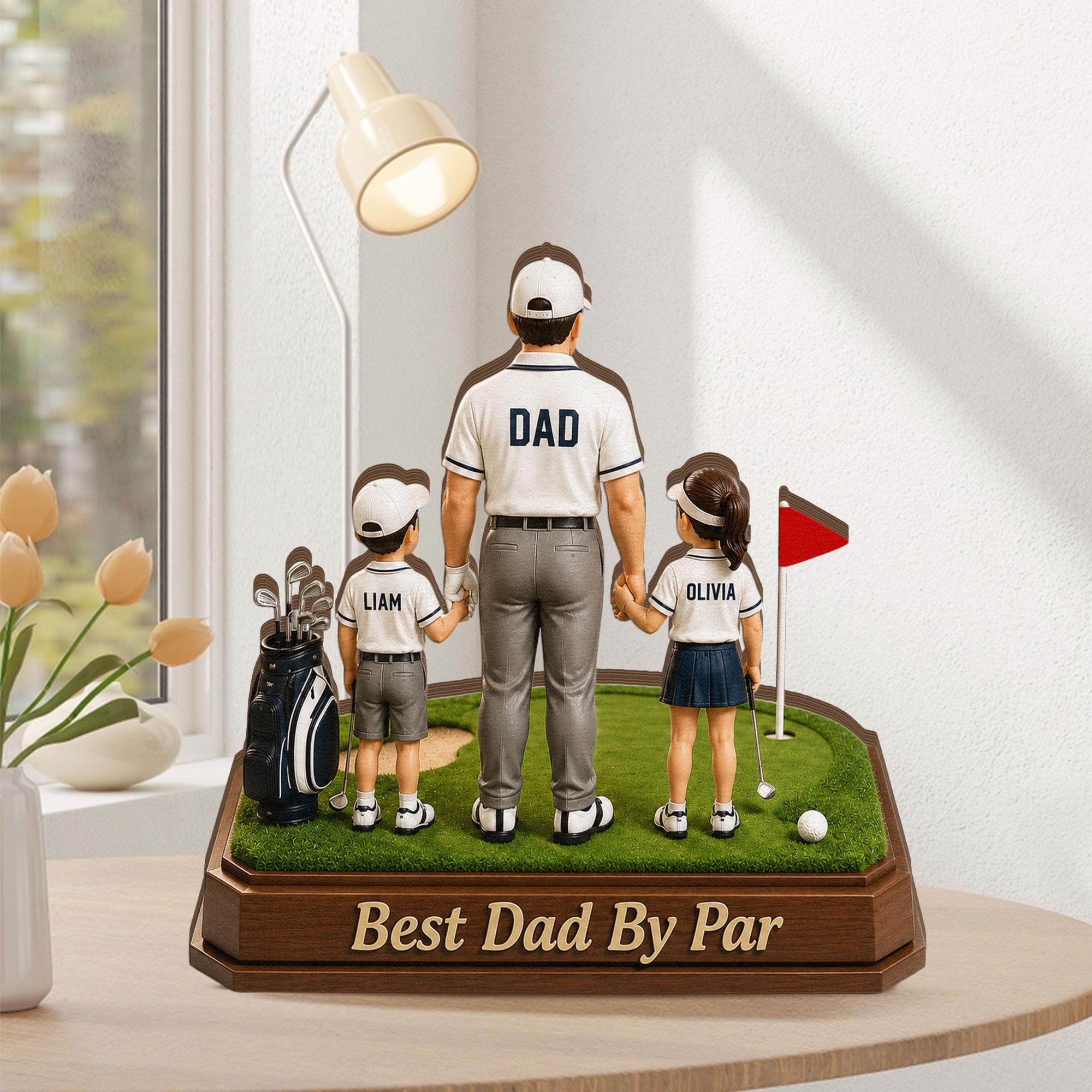 Personalized Golf Dad Wooden Block, Custom Kids Names Sign, Best Dad by Par, Golfing Gift for Dad, Husband, Father's Day Gift for Golf Lover