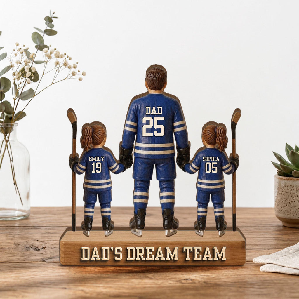 Personalized Hockey Dad Wooden Block, Custom Name and Number Wooden Block, Father’s Day Decor, Sports Dad Keepsake, Family Wood Sign