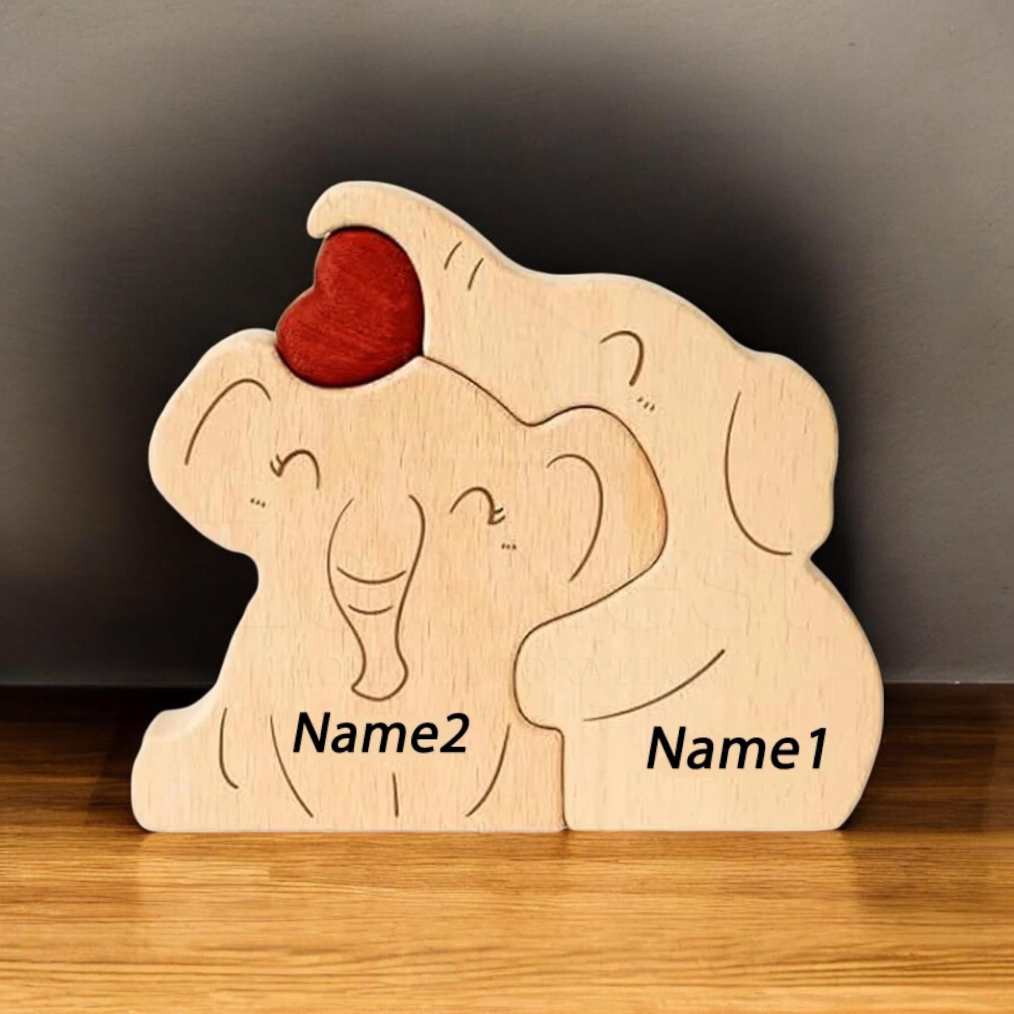 Personalised Wooden Elephant Family Ornament _ Custom Engraved Figurines _ Family Keepsake Gift for Mum, New Parents, Adoption or Baby Decor