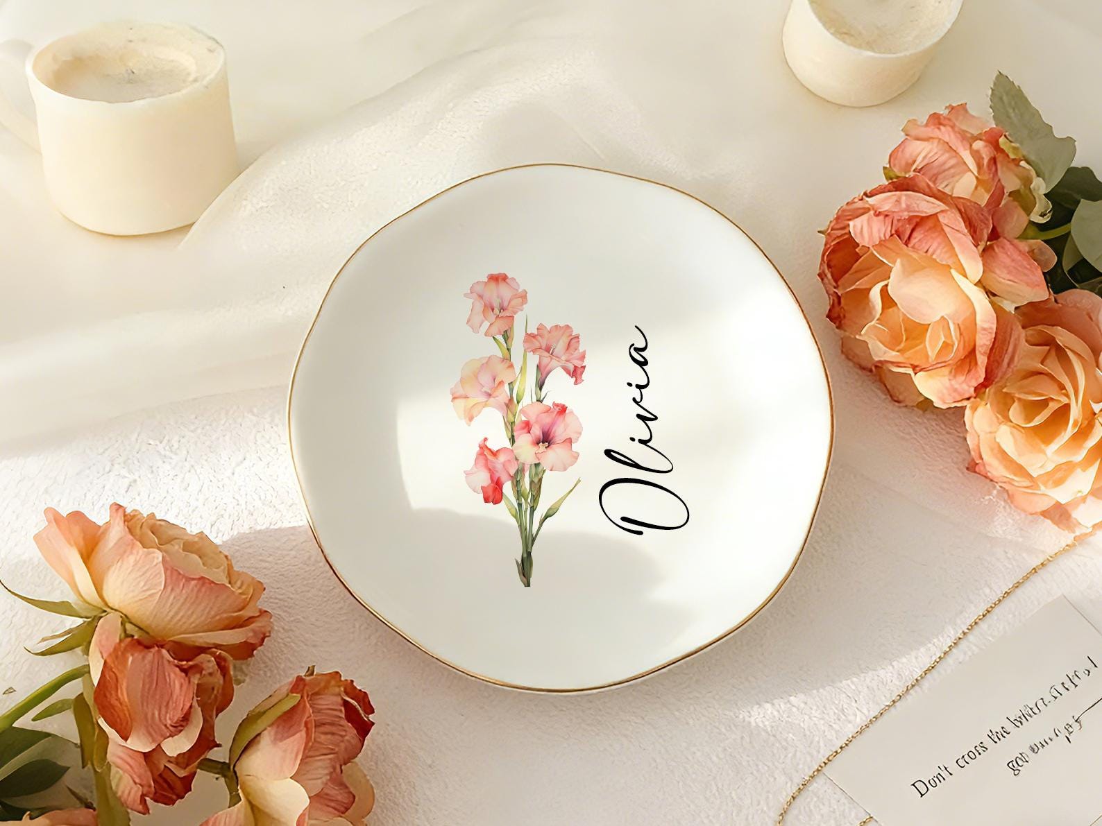 Custom Birth Flower Ring Trinket Dish, Personalized Birth Month Flower Trinket Dish,birthday Jewelry Dish,wedding Bridesmaid Gift _ Mom Gift