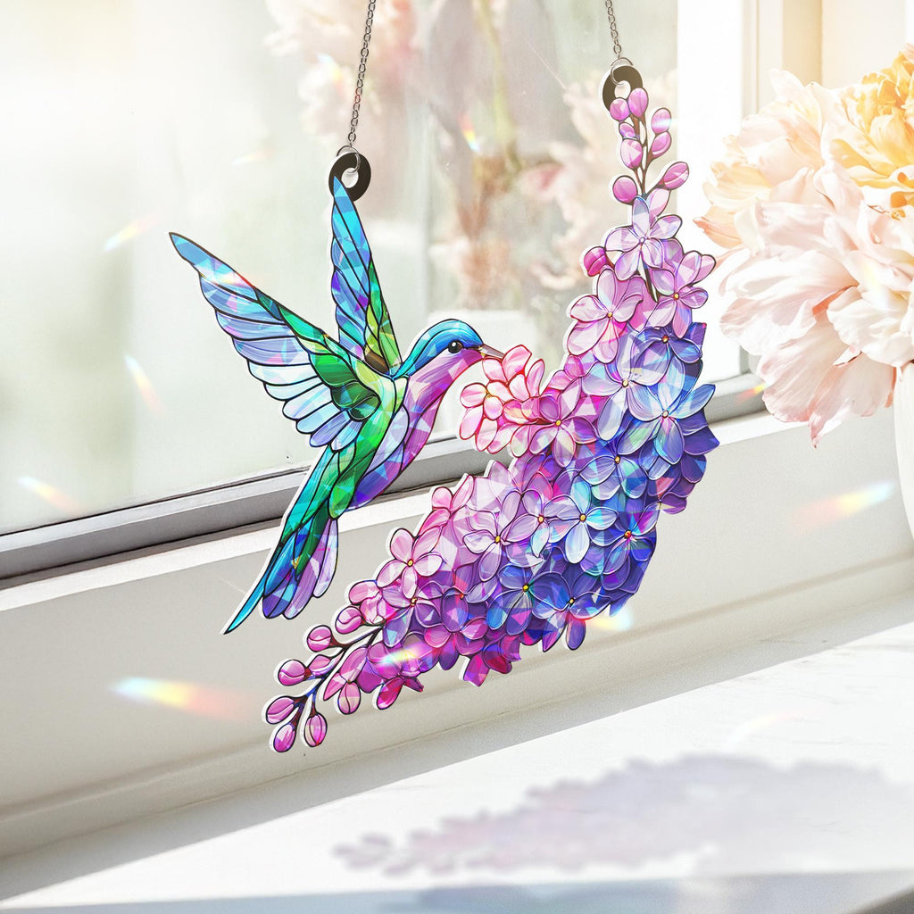 Hologram Acrylic Hummingbird Suncatcher_ Lilac Window Hanging