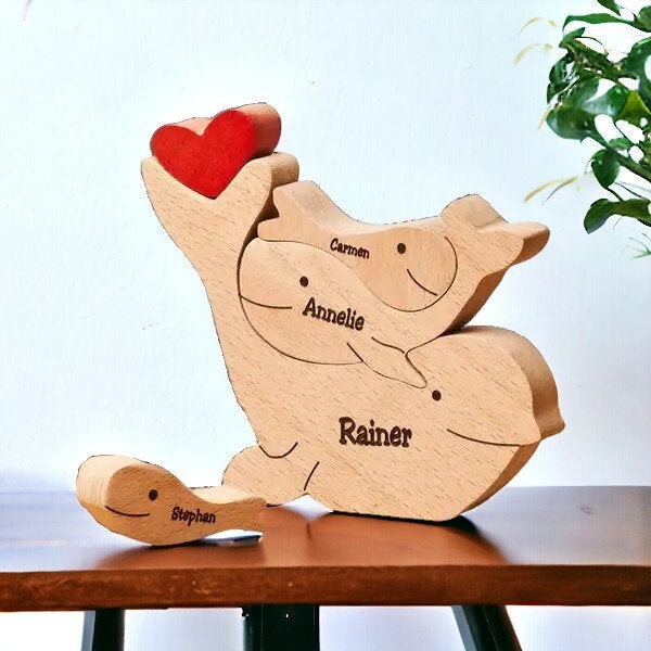 Delphine Decoration, Mothers Day Gift, Custom Wooden Delphine Family Puzzle, Moving Out Gift for Parents, Baby Shower Nursery Decoration