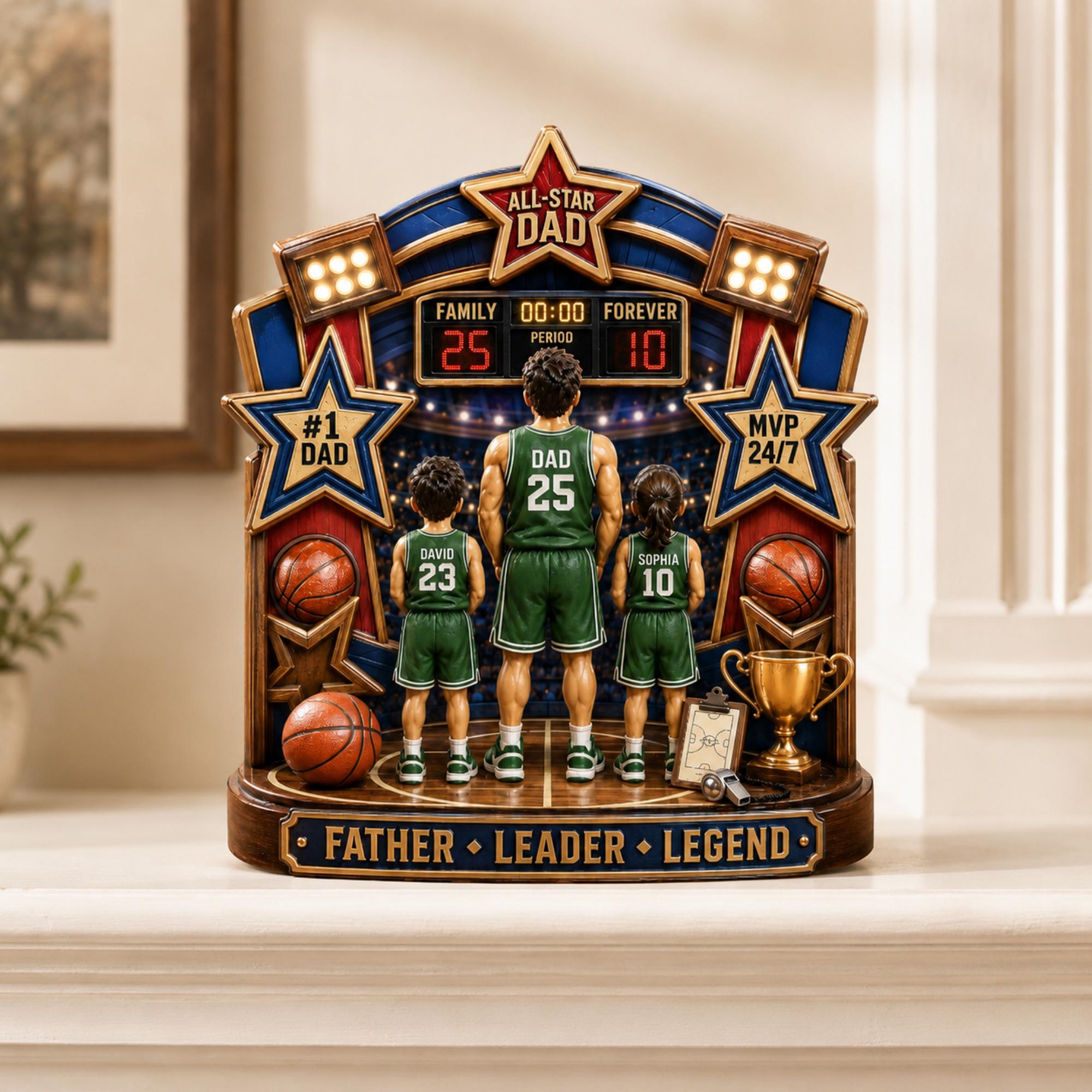 Personalized All Star Dad Gift, Custom Kids Names Basketball Plaque, Father Leader Legend Gift, Father’s Day Wood Sign