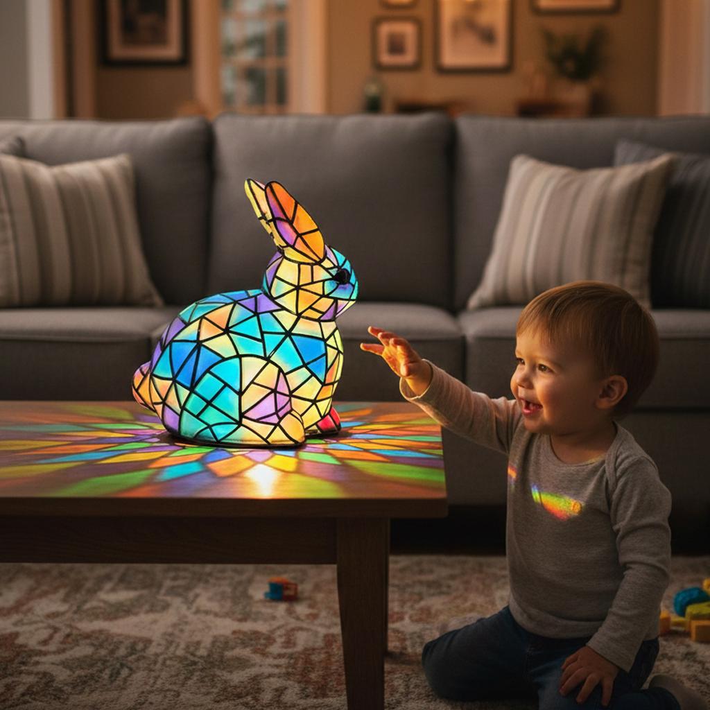 Cute Rabbit-Shaped Night Light – Mosaic Table Lamp for Children's Room, Bedroom, and Nursery Décor, Perfect Gift for Pet Lovers