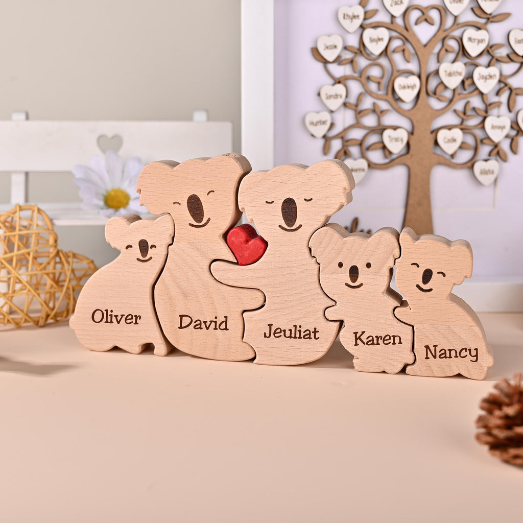 Custom Wooden Koala Family Puzzle, Koala Family Jigsaw Decor, Family Name, Anniversary Gift, Family Home Decor, Gift for Mom