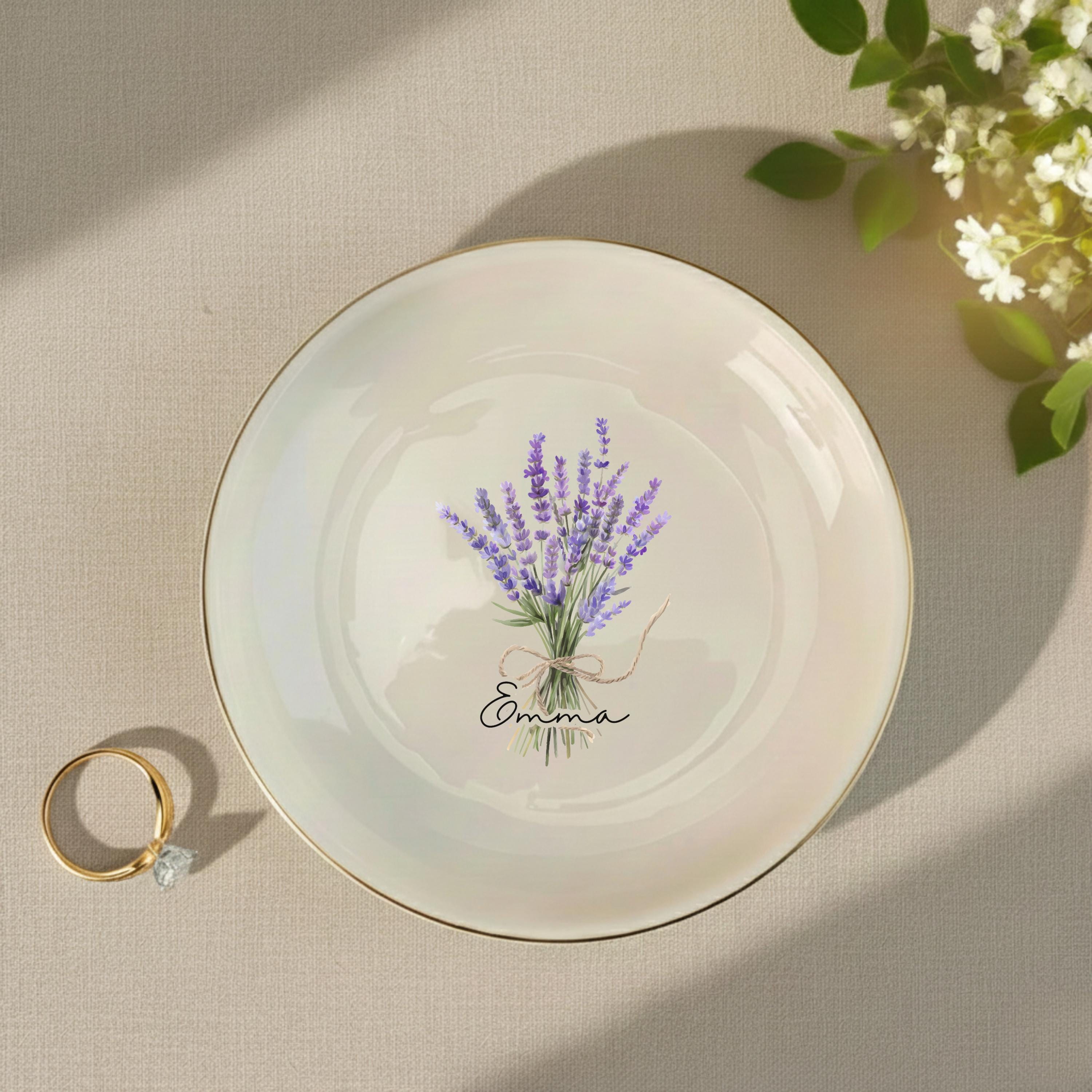 Personalized Boho Birth Flower Ring Trinket Dish _ Birth Month Flower Ring Dish _ Birthday Jewelry Dish _ Wedding Bridesmaid Gift _ Mom Gift