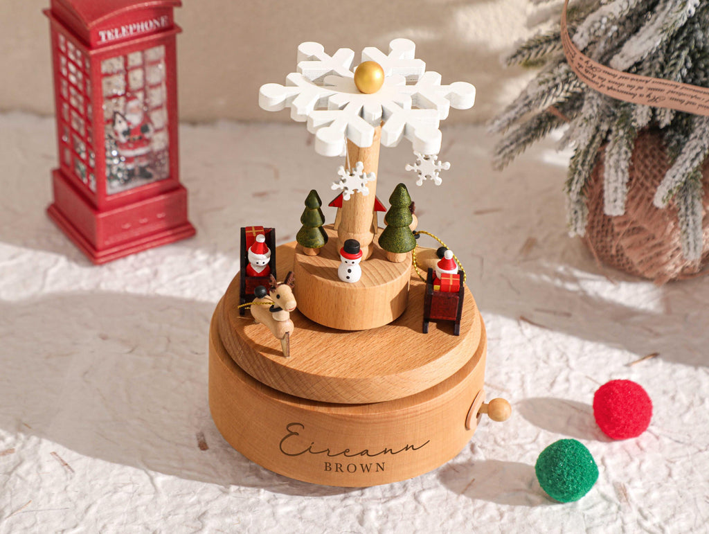 Rotating Snowflake Personalized Music Box, Christmas Music Box, Baby Christmas Gift, Engraved Name Music Box, Newborn Keepsake