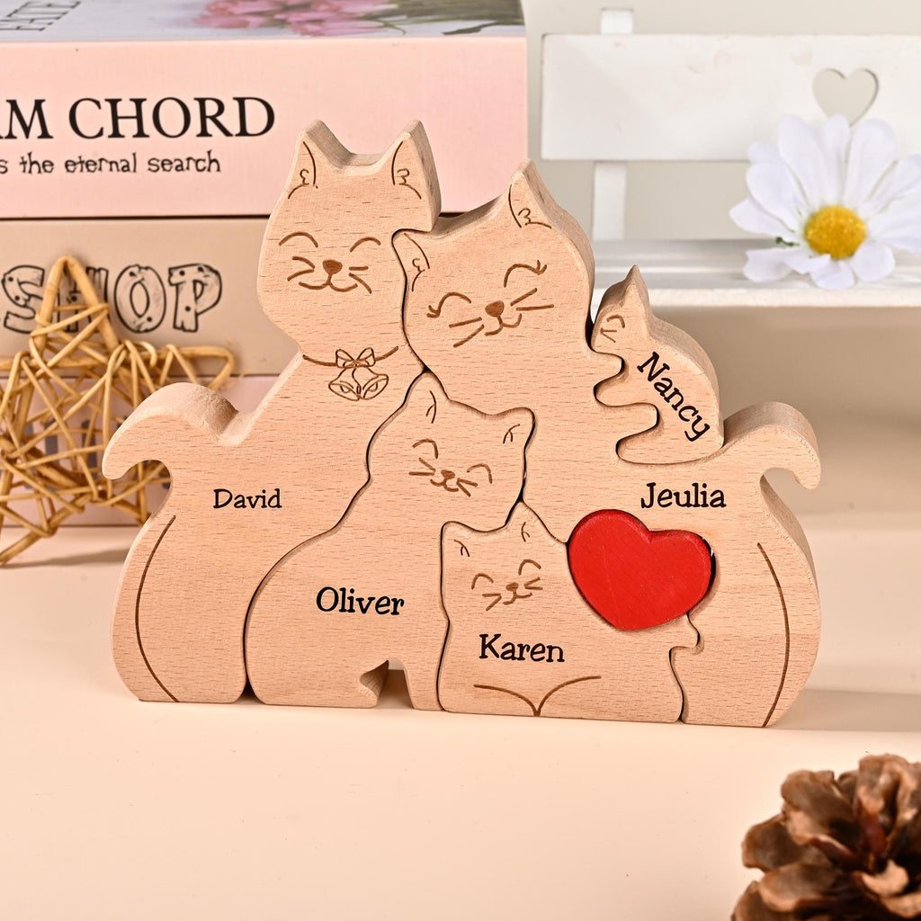 Cat Wooden Ornament, Cat Family Jigsaw Puzzle, Birthday Presents for Wife, Mother Daughter Gifts, Cat Mum Gift, New Family Christmas Gifts