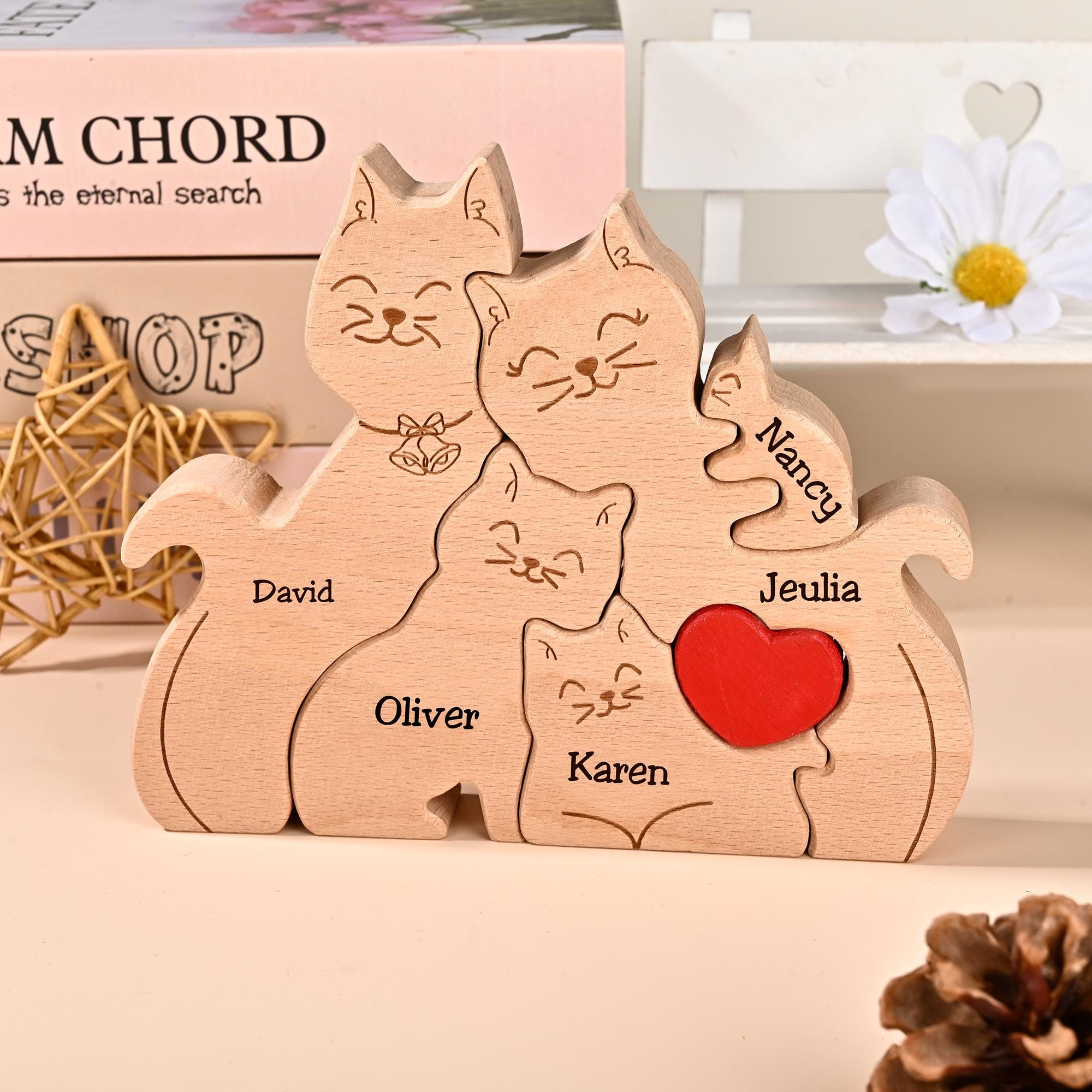 Cat Wooden Ornament, Cat Family Jigsaw Puzzle, Birthday Presents for Wife, Mother Daughter Gifts, Cat Mum Gift, New Family Christmas Gifts