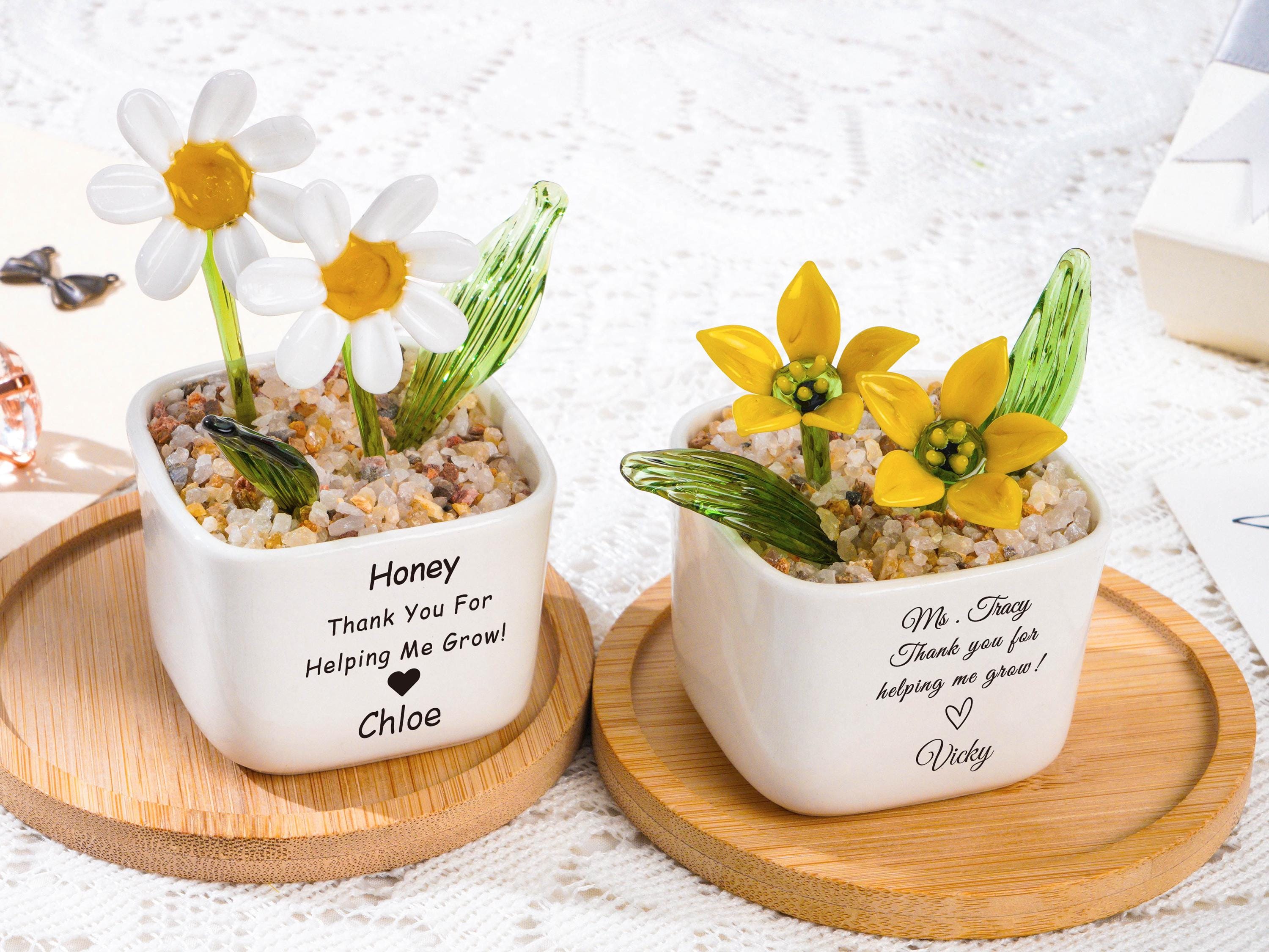 Stained Glass Succulent Cactus, Custom Potted Plant Figurine, Teacher Appreciation Gift, Thank You for Helping Me Grow, Thank You Gift