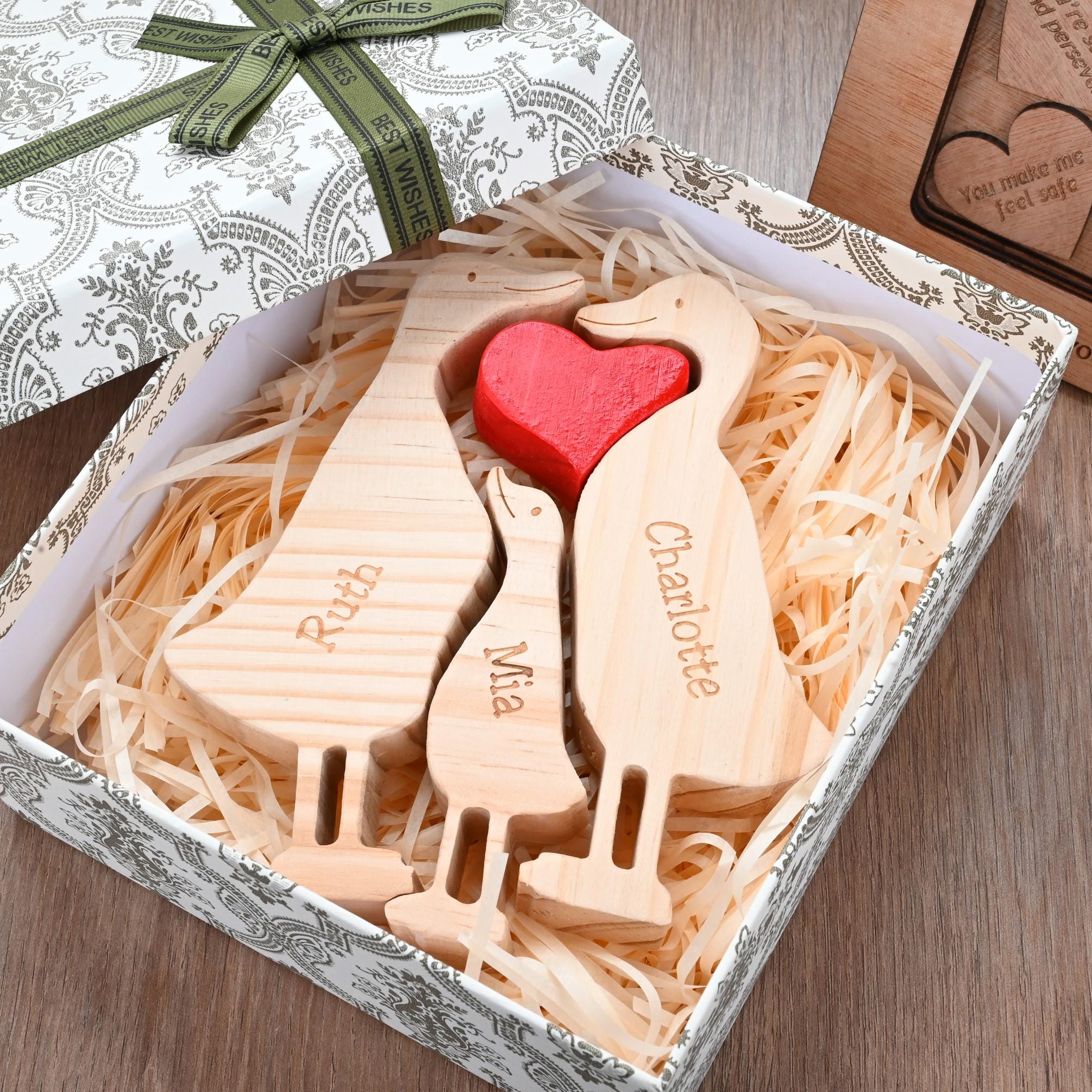 Wooden Animal Family Puzzle, 2-7 Ducks Family Jigsaw Decor, Wedding Anniversary Gifts for Mom Dad Friend Couples Animal Family Decor