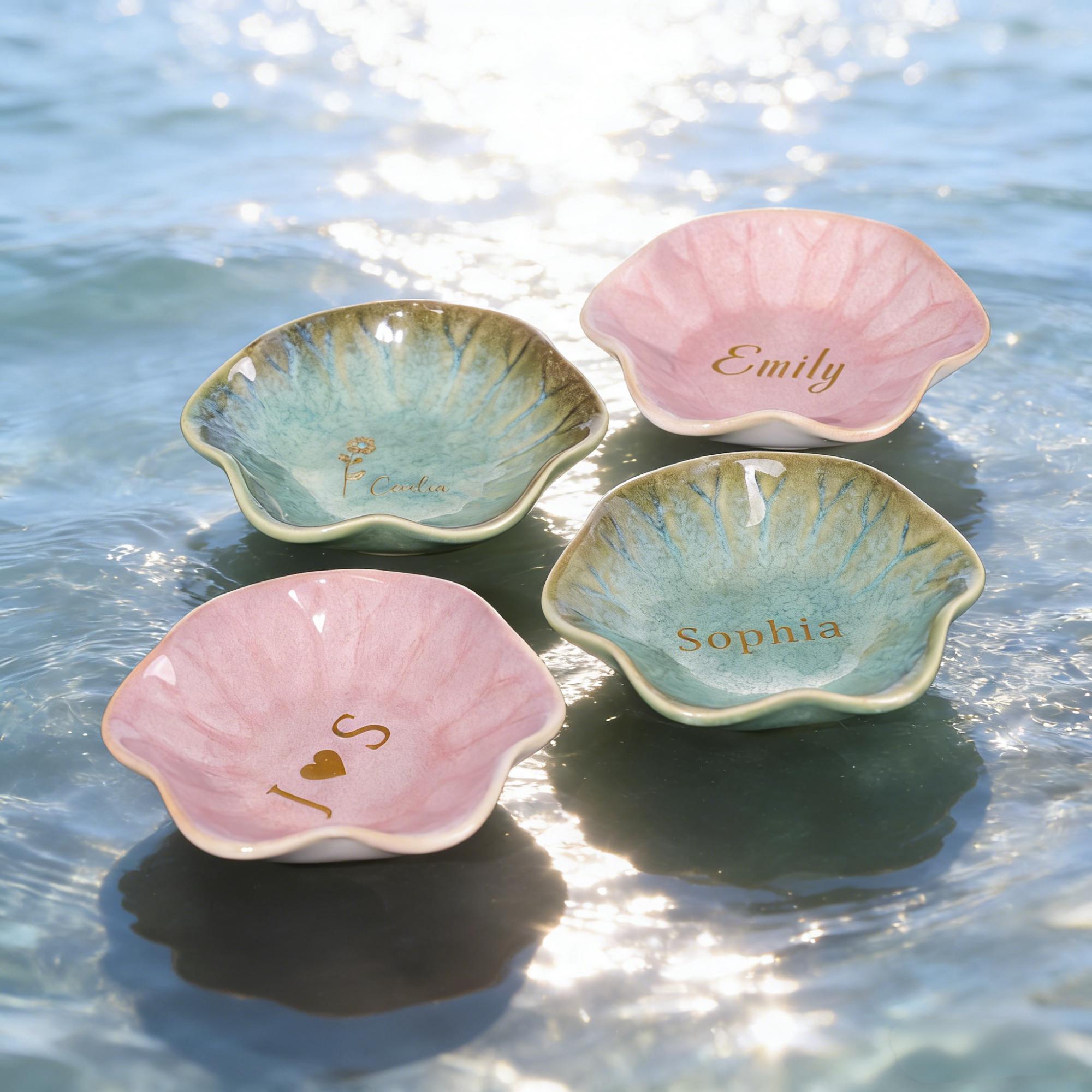 Custom Ceramic Trinket Tray With Initial, Engraved Name Jewelry Ring Dishs Gift for Couple, Personalized Jewelry Holder for Wedding Favors