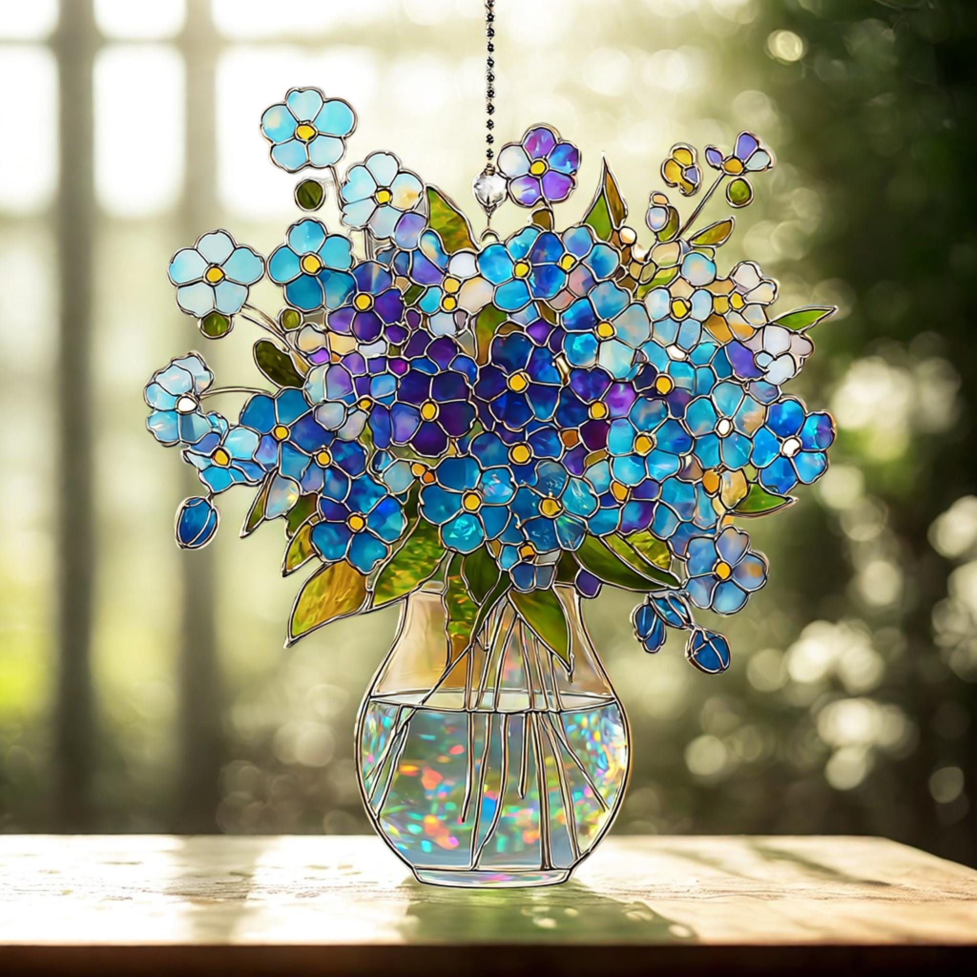 Forget-me-not Bouquet Hologram Window Hanging_ Acrylic Suncatcher