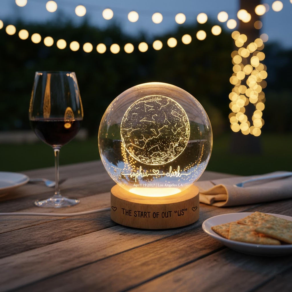 Personalized Star Map Night Light, Custom Night Sky Gift, Star Map by Date, Crystal Ball LED, Valentine's Day Gift for Couple,boyfriend,wife