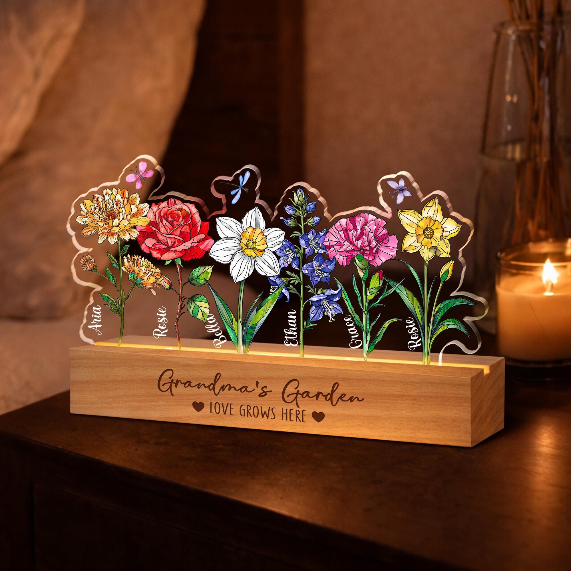 Custom Grandma's Garden Night Light_ Personalized Birth Month Flowers Gift for Grandma, Mothers Day Gift From Grandkids, Mom Birthday Gifts