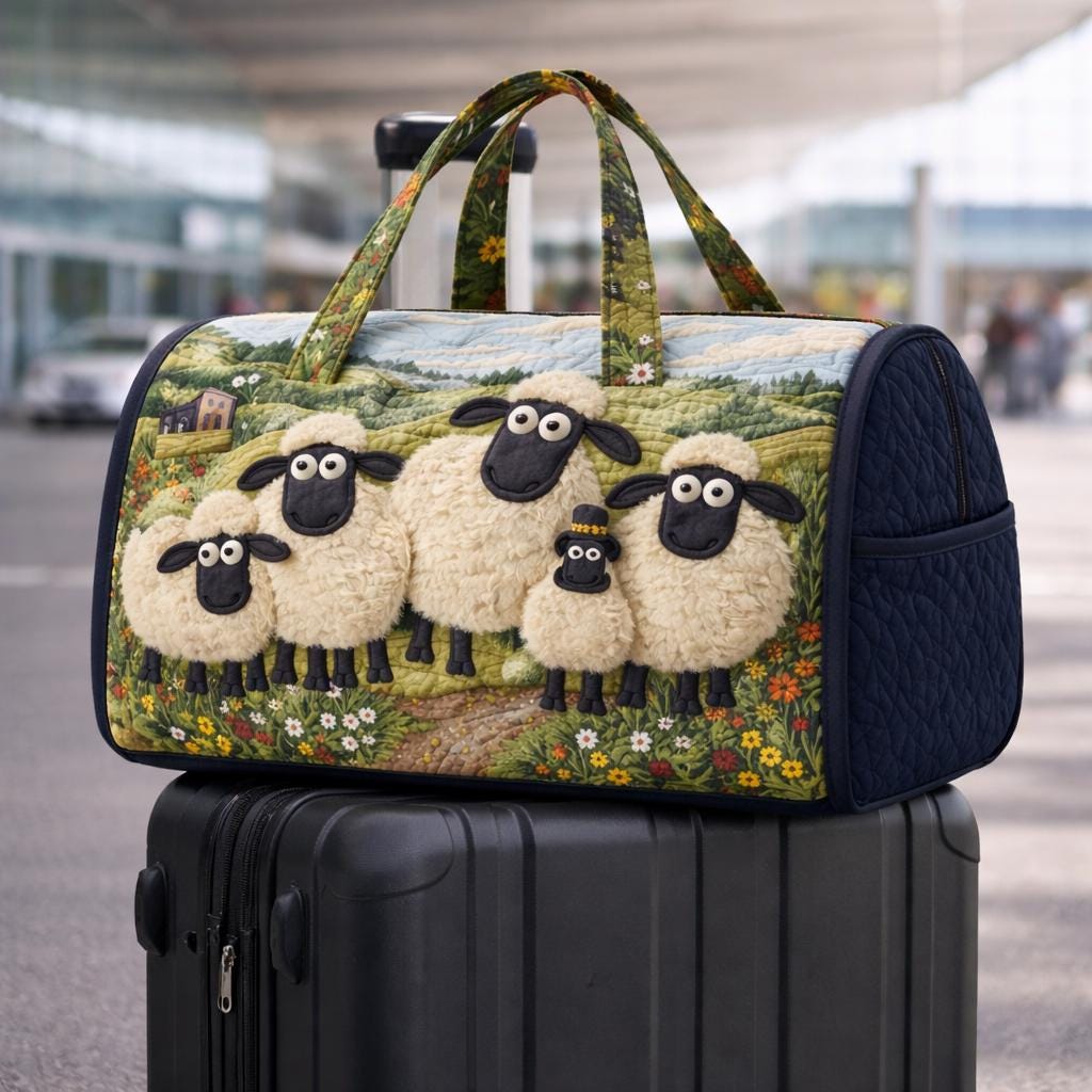 Cute Sheep Quilted Duffle Bag_ Camper Bus Travel Weekender Bag, Best Duffle Bags for Women, Cute Weekender Duffel Gift for Her