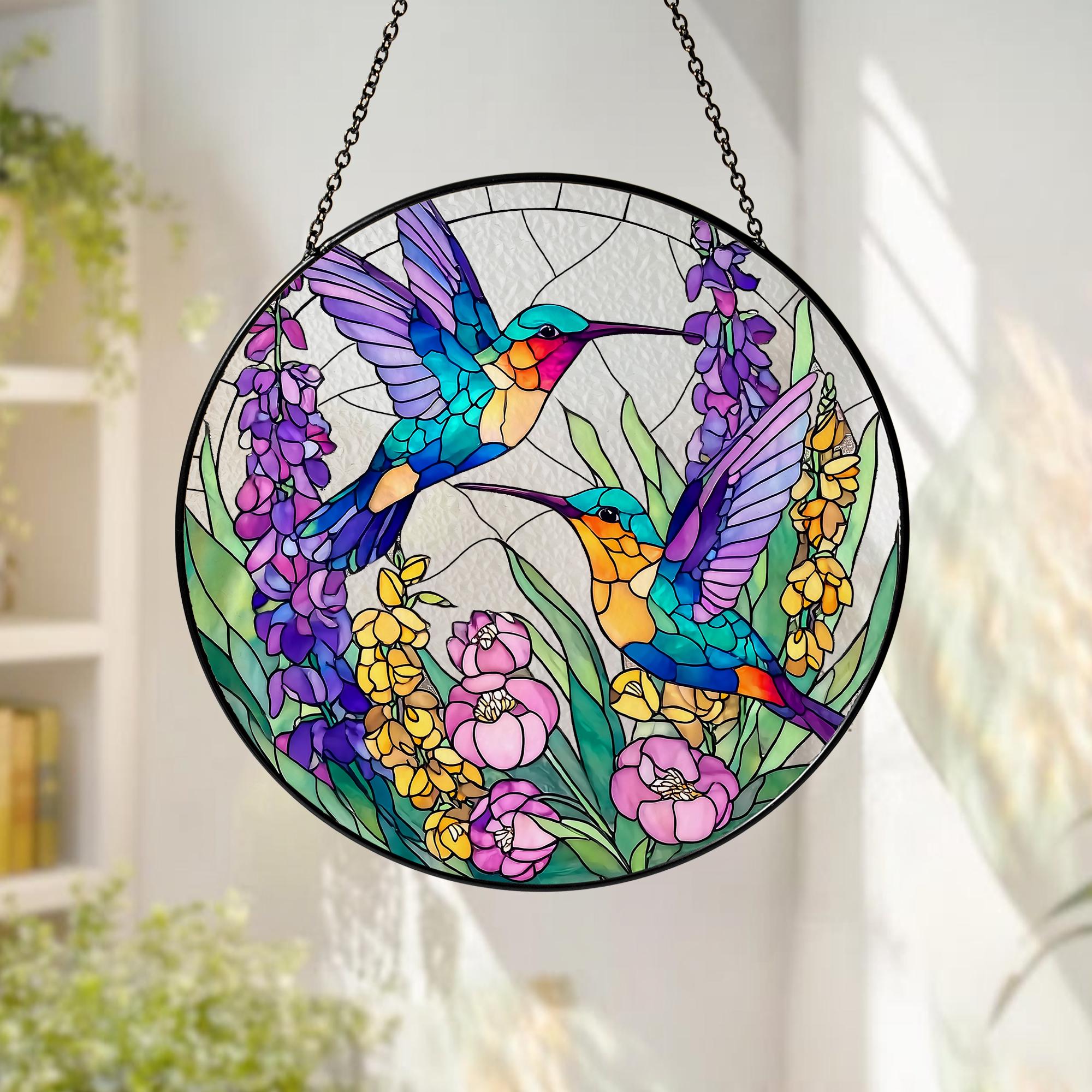 Hummingbird Glass Suncatcher,hummingbird Window Hanging,bird Memorial Suncatcher,bird Glass Art,gift for Mom or Grandma,sympathy Memory Gift