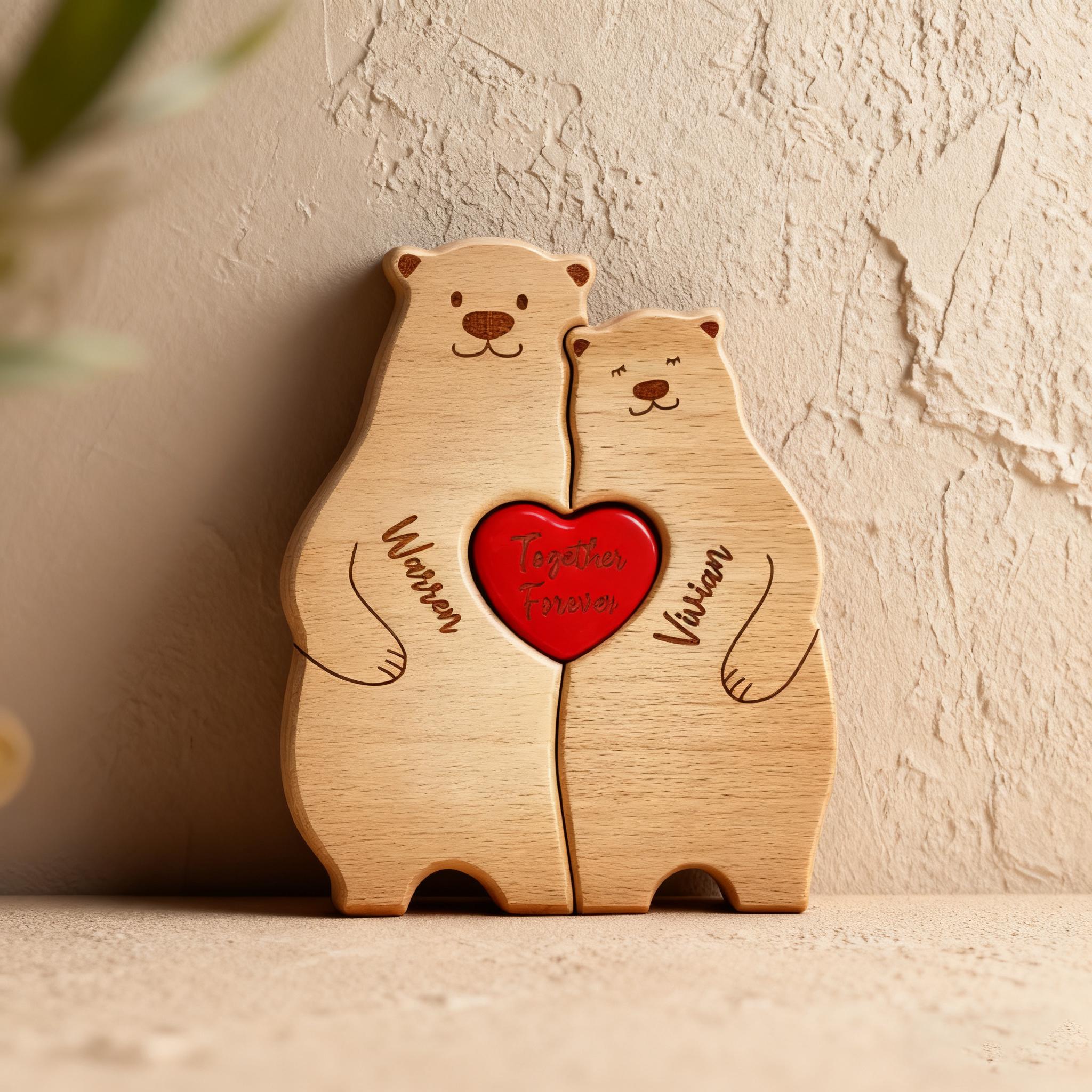 Personalized Wooden Bear Family Puzzle _ Engraved Name Gift,  Family Hug Puzzle, Home Decor, Family Gift, Gift for Dad, Gift for Mum
