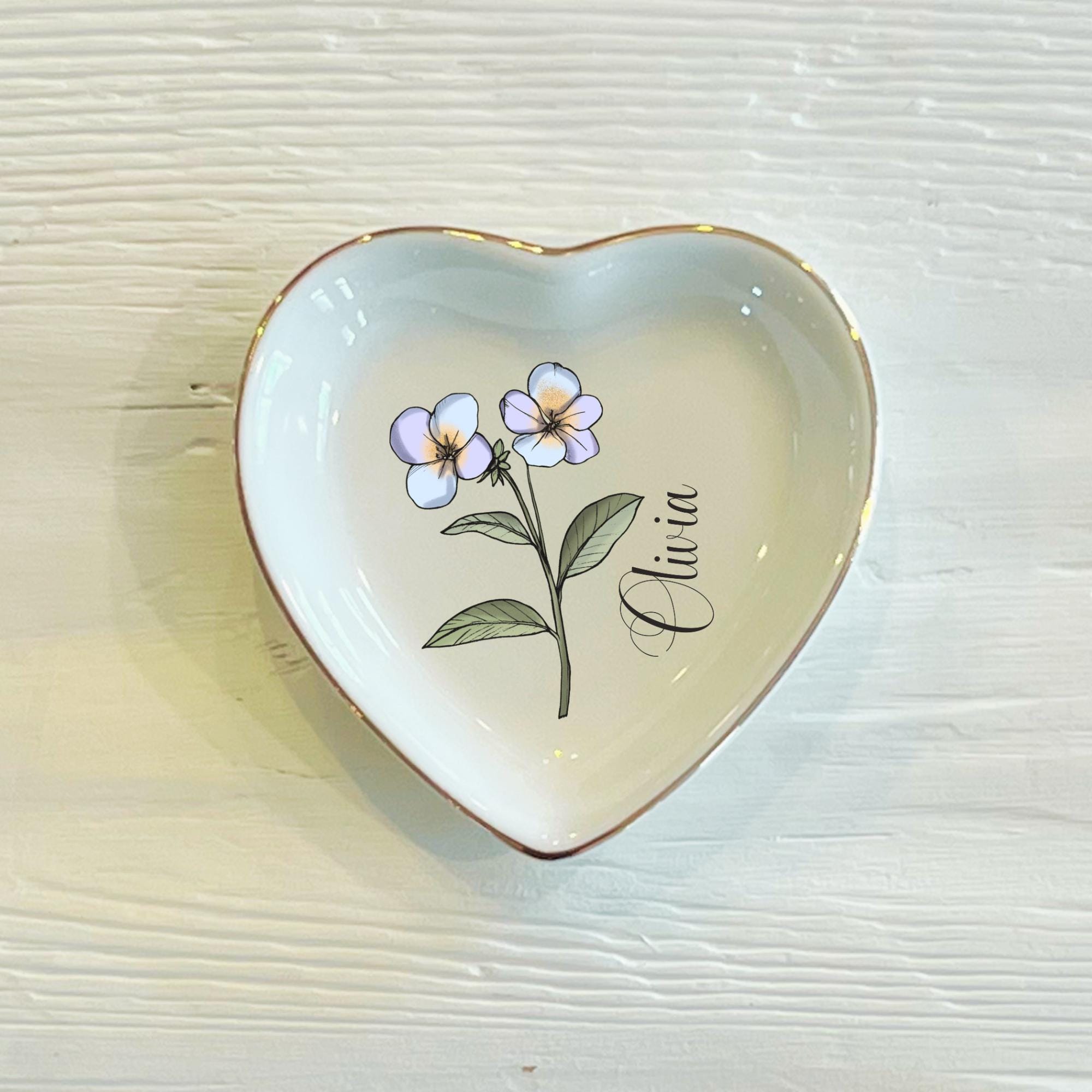 Personalized Boho Birth Flower Ring Trinket Dish _ Birth Month Flower Ring Dish _ Birthday Jewelry Dish _ Wedding Bridesmaid Gift _ Mom Gift