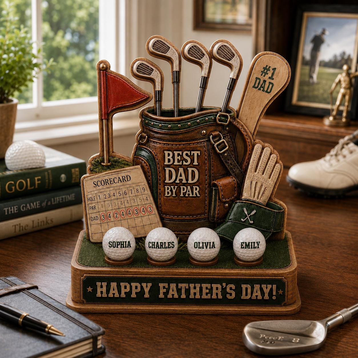 Personalized Golf Wooden Block, Dad by Par Decoration, Father's Day Gift