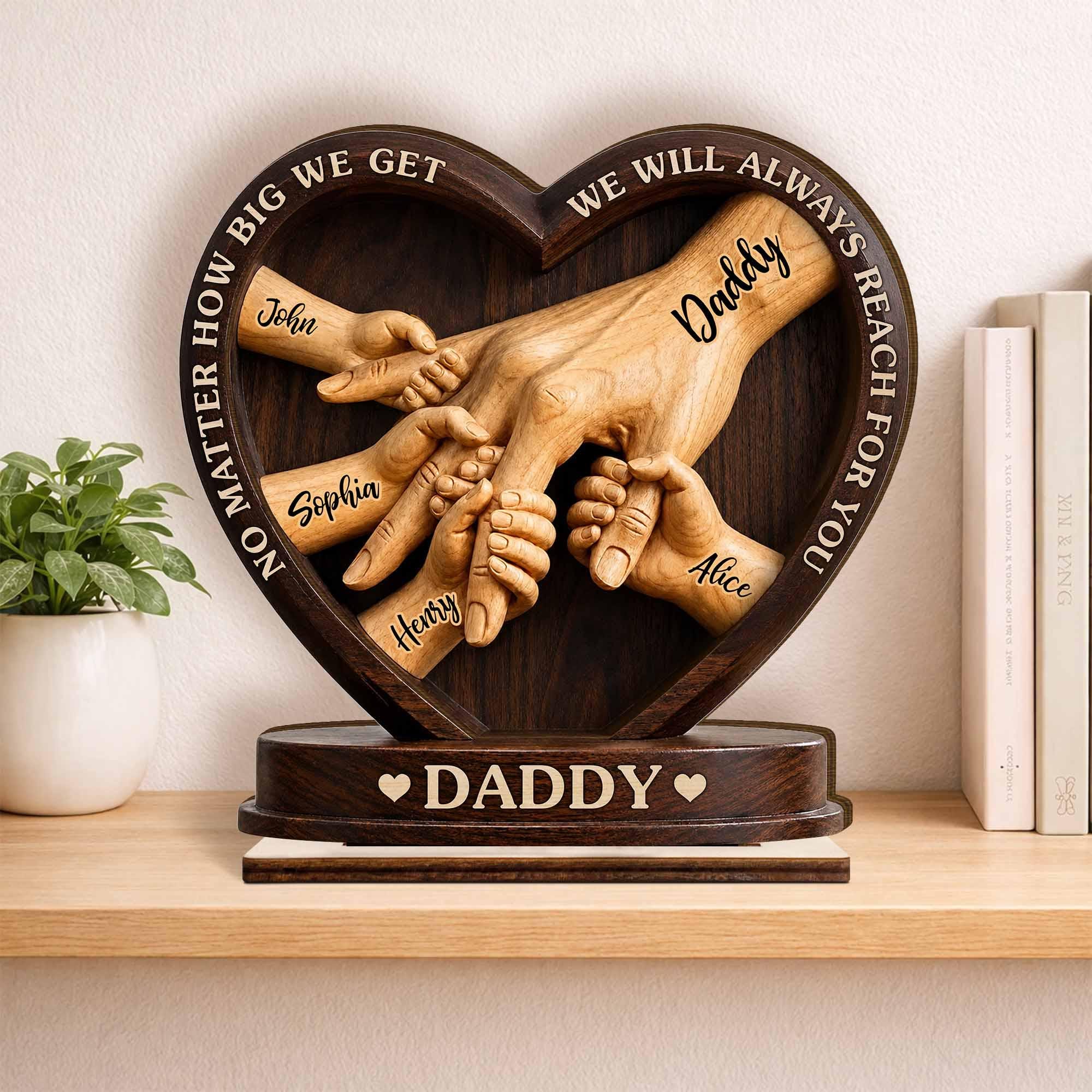 Personalized Wooden Family Hand Sculpture, Custom Daddy Keepsake, Heart-shaped Desk Decor
