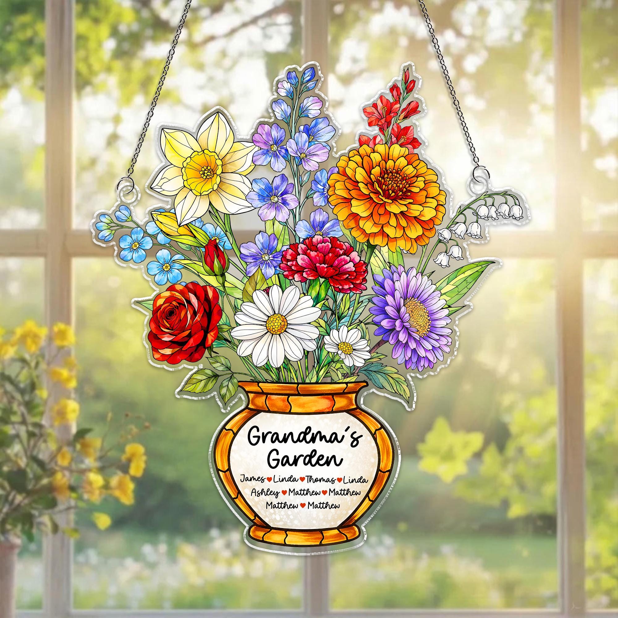 Personalized Grandma's Garden Acrylic Suncatcher, Birth Month Flower Window Hanging, Gift for Mom Grandma, Birth Month Decor, Birthday Gift