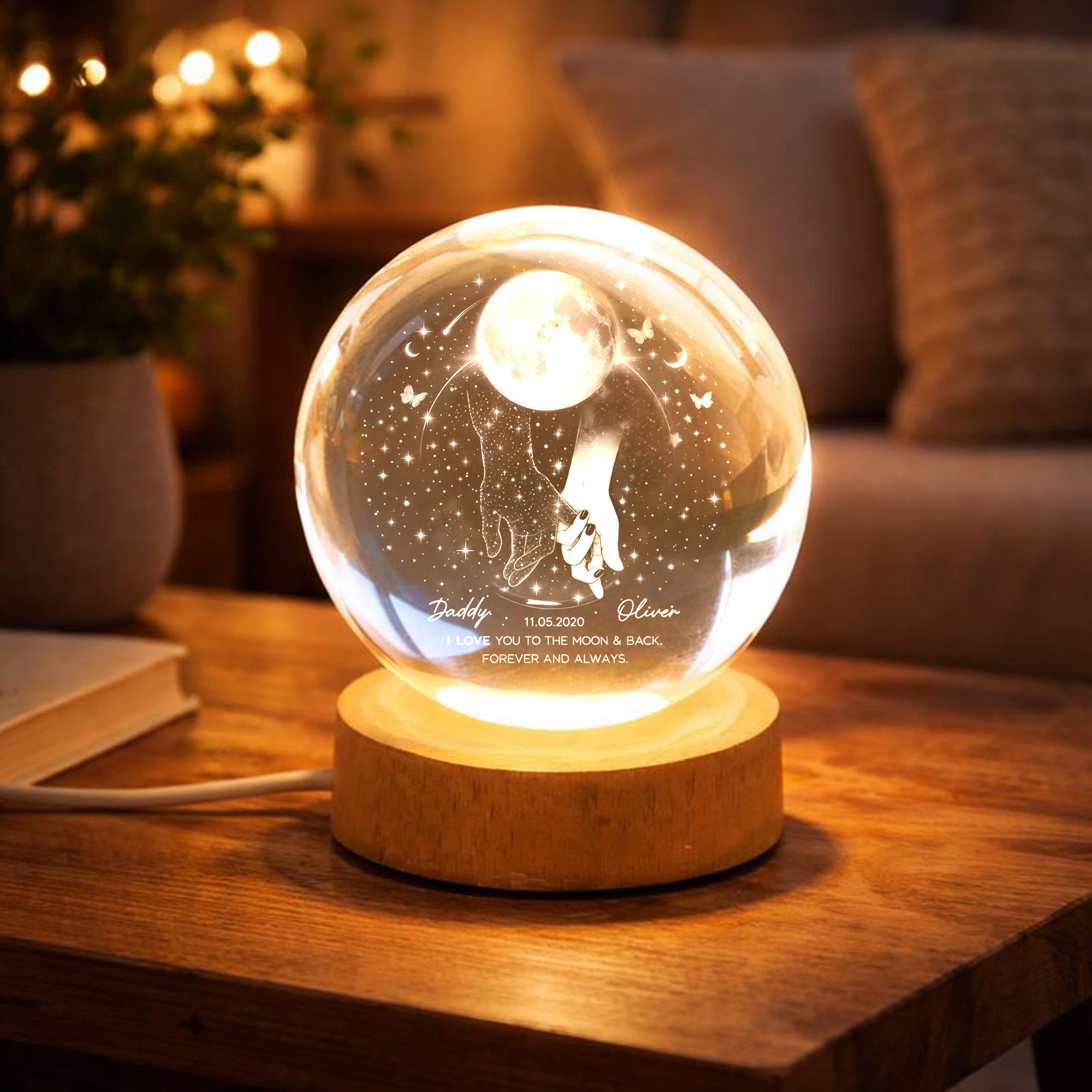 Our Moon Special Date Personalized Crystal Ball Night Light, Custom Moon Phase LED Lamp, Valentine Gift for Couple, Wedding Anniversary Gift