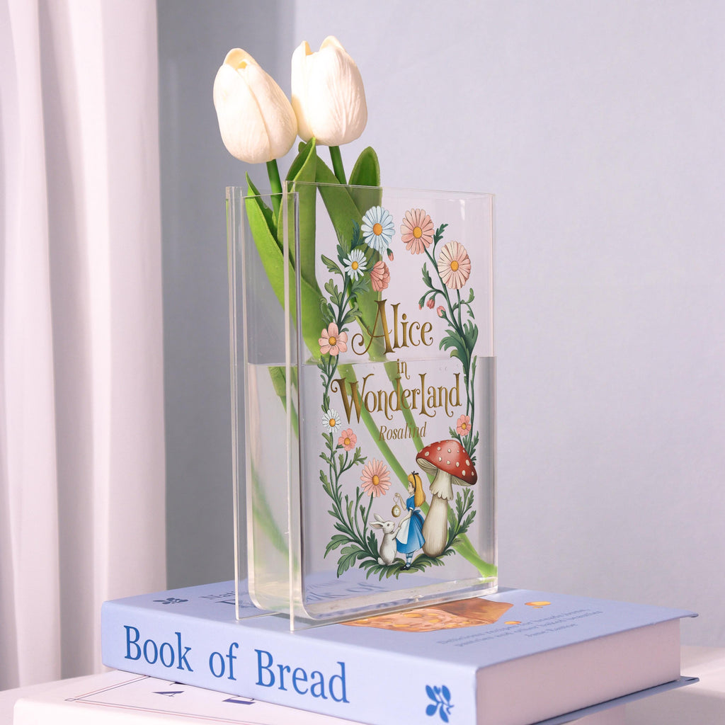 Alice in Wonderland Acrylic Book Vase, Wonderland Flower Bookish Vase, Fairy Tale Book Shaped Vase, Whimsical Decor, Gift for Book Lovers