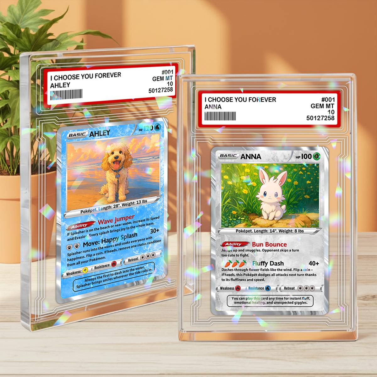 Custom Bunny Trading Card Block with Rabbit Portrait, Personalized Holographic Plaque, Custom Photo & Text Game Style Gift