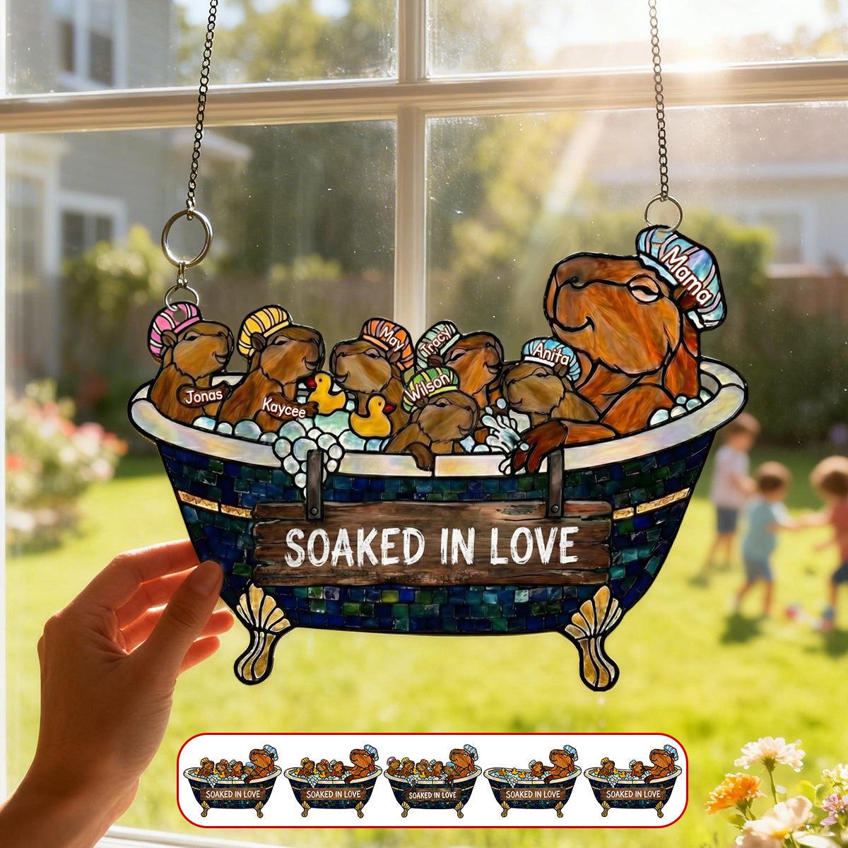 Personalized Cute Capybara Mom Acrylic Suncatcher, Custom Name Mommy and Kids Hanging Suncatcher, Mother's Day Window Decor, Gift for Mom
