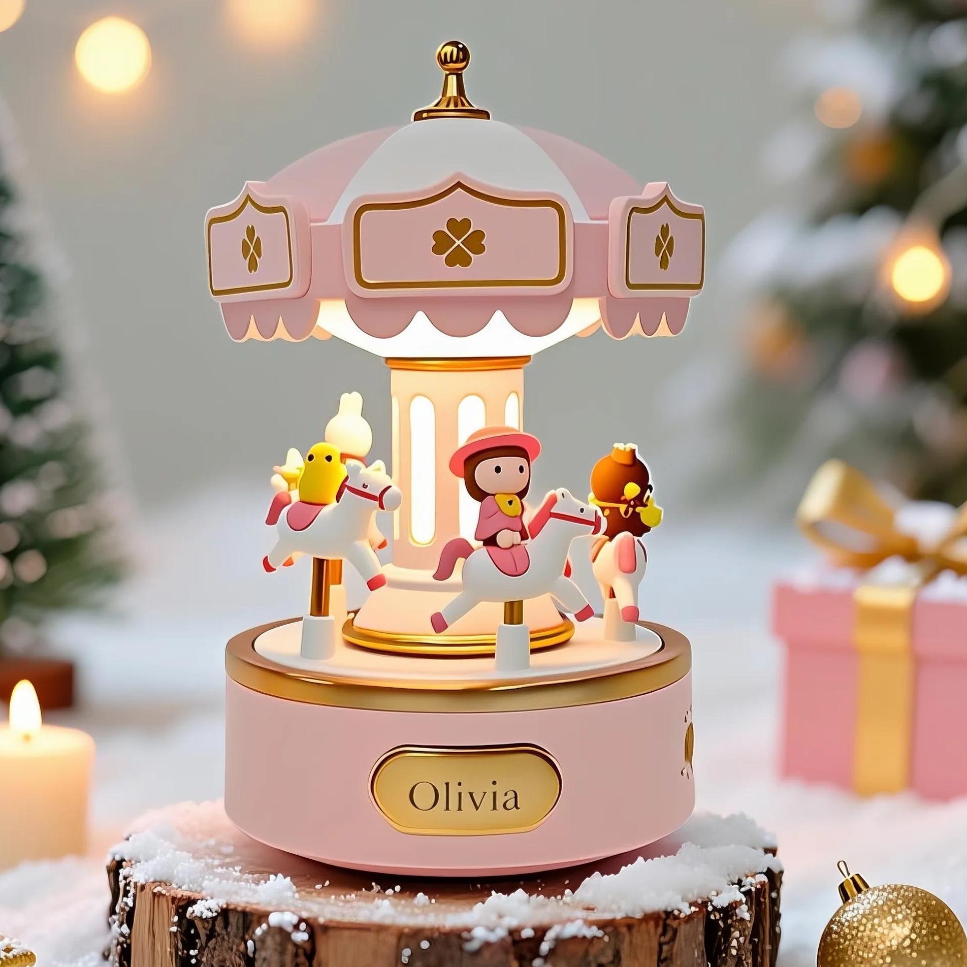 Custom Carousel Music Box With Lights – 6 Melodies – Baby Toy –personalized– Baby Girl Birthday Gifts for Kids–christmas Gift- Nursery Decor
