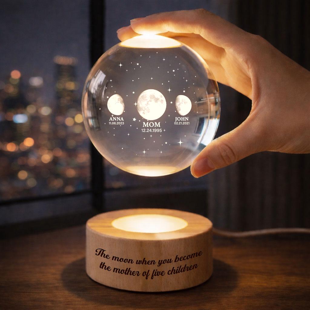 Personalized Mom Moon Phase Night Light, Custom Moon Phase by Date Crystal Light, Mother's Day Gift, Grandma Gift, Gift for Mom