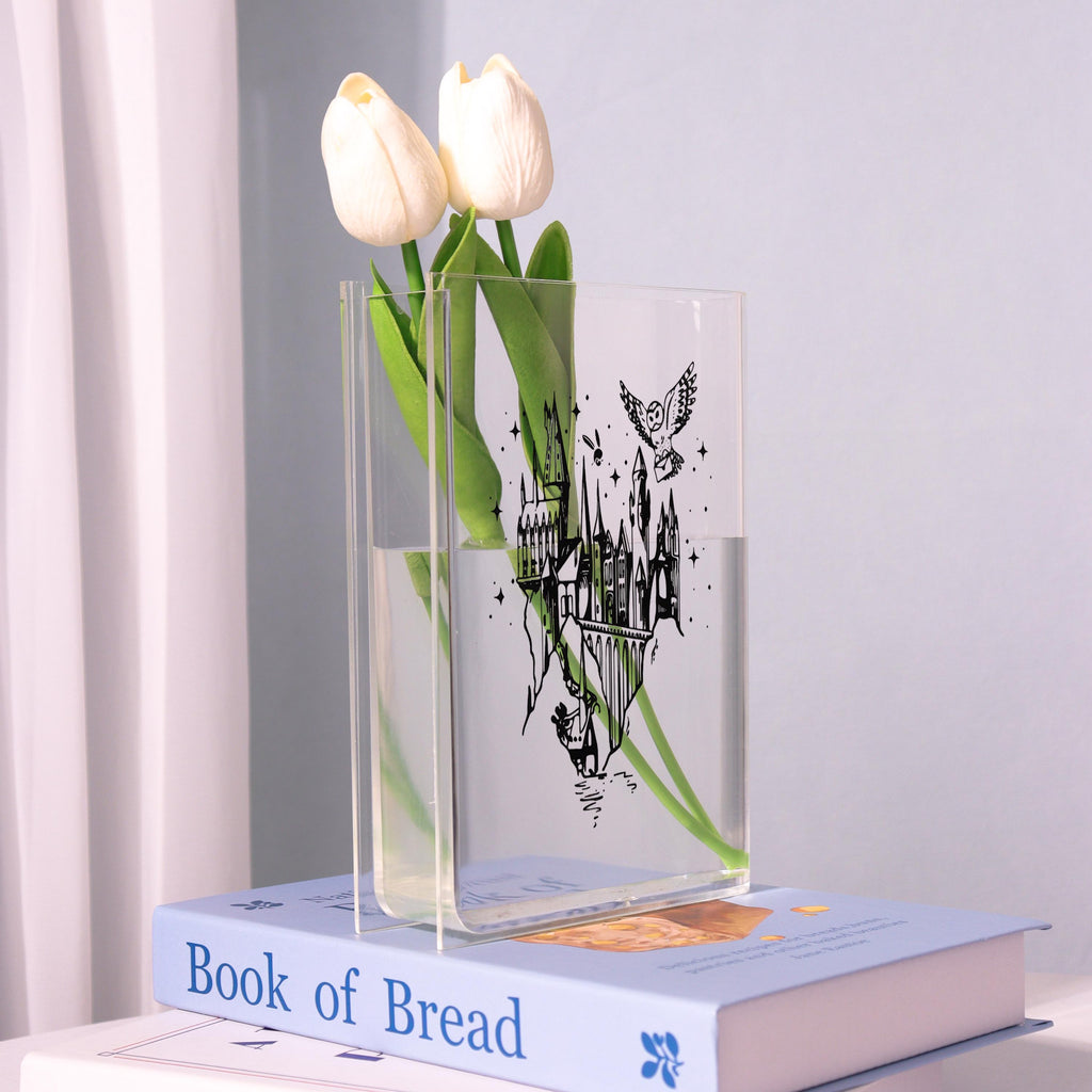 Hogwarts Castle Acrylic Book Vase, Line-art Bookish Vase, Harry Potter Book Shaped Vase, Magic School Decor, Custom Gift for Book Lover