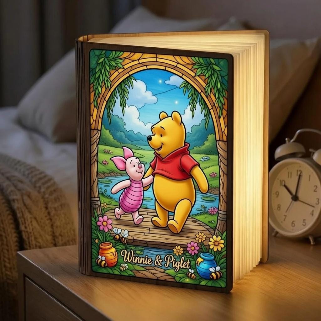 Classic Winnie the Pooh Night Light, Sentimental Mother's Day Gift, Custom Wooden Book Lamp, Nana Birthday Gift, Home Decor, Gift for Mom