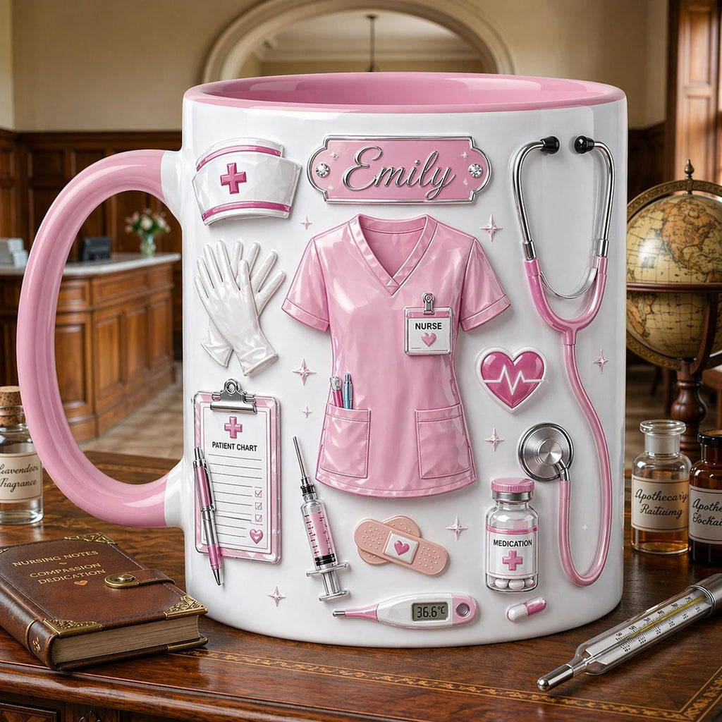 Personalized Nurse Life Embossed Mug, Custom Name Coffee Cup, Nurse Gift, Medical Staff Mug, RN Appreciation Gift