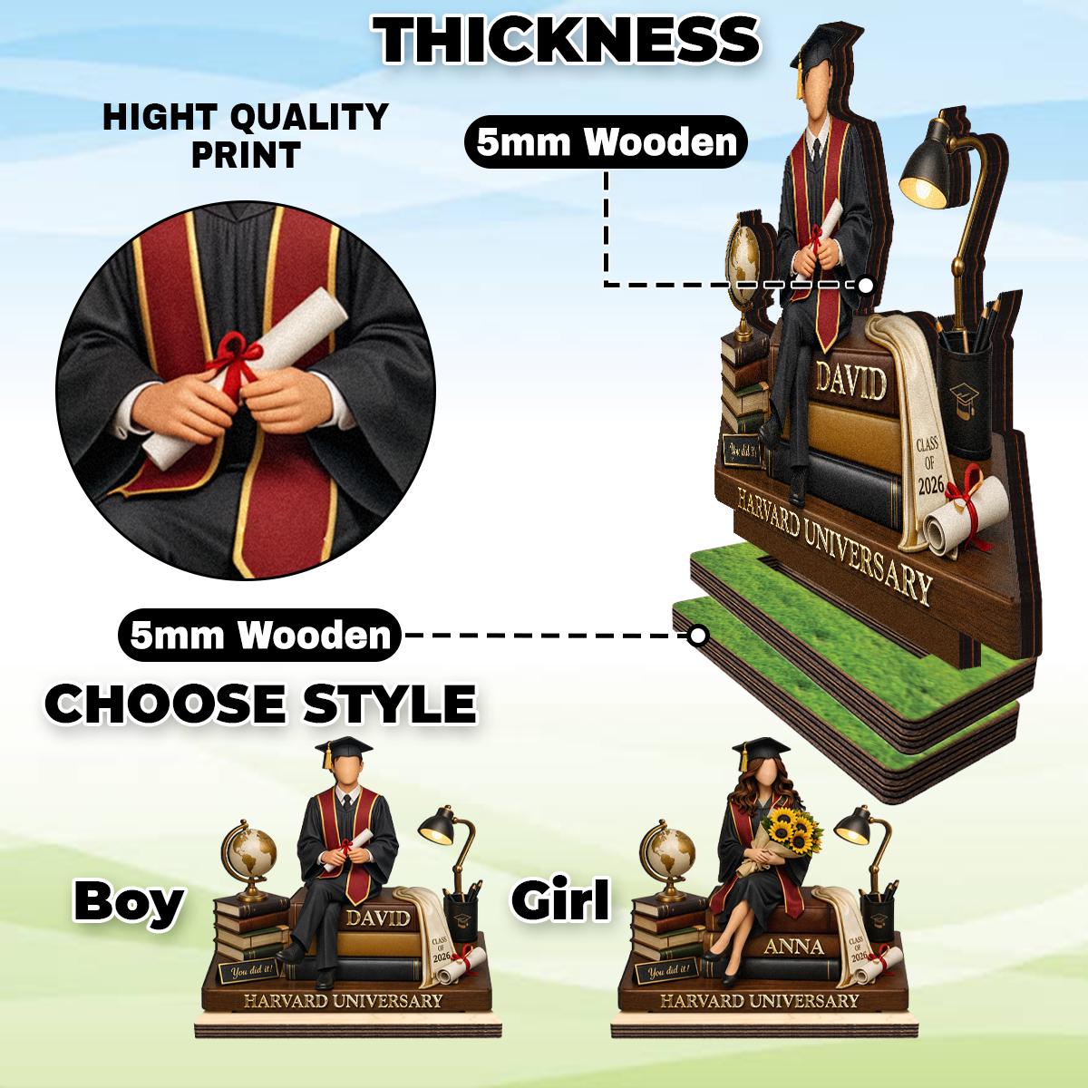 Personalized Graduation Wooden Block, Custom Name Class of 2026 Keepsake, College Graduation Gift for Daughter, Graduate Gift